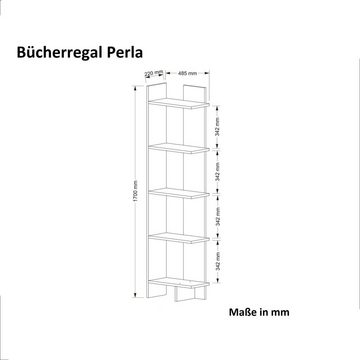 moebel17 Standregal Bücherregal Perla Weiß, Platzsparend mit viel Stauraum