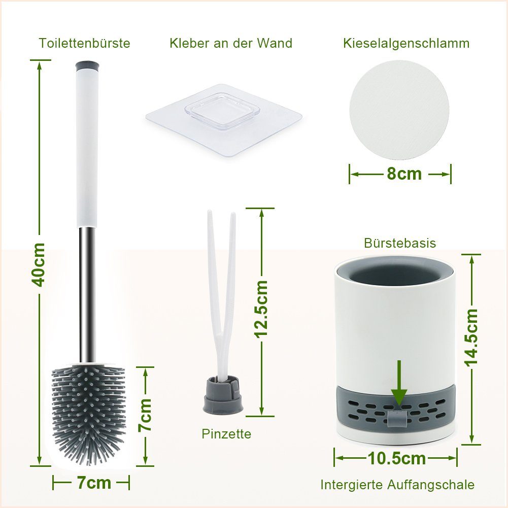 SONNI WC-Garnitur SONNI Bürste und Haltersatz Silikon Wandmontage Set, schnell & trocknendem Halter Boden Klobürsten Lüftungsschlitze Toilettenbürste