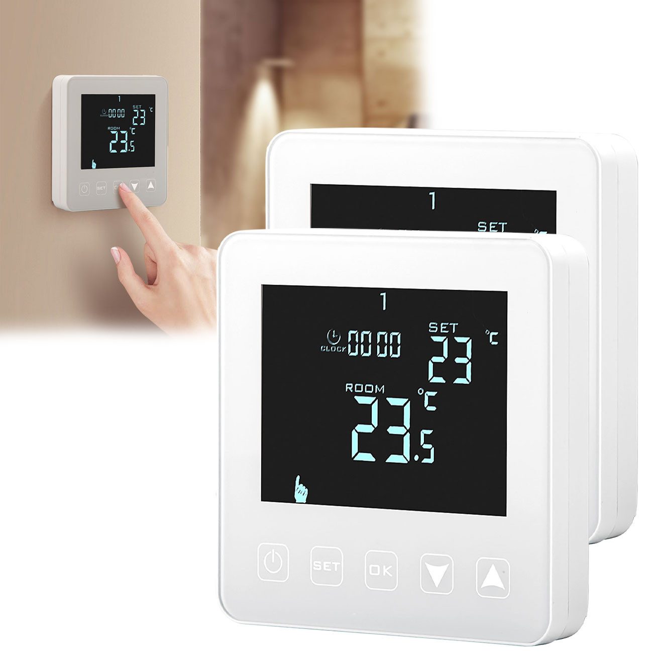 Casativo Raumthermostat Digitales Raumthermostat Fußbodenheizung Touch Wand-Thermostat, Netzbetrieb, (2-St)