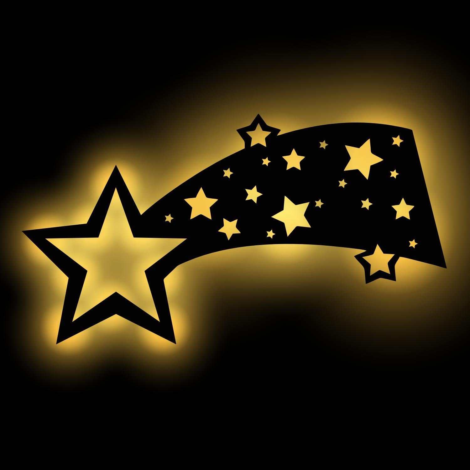 Namofactur LED Dekolicht Sternschnuppe - Dekoobjekt aus Holz mit Sternen Motiv - Wand Lampe, Ohne Zugschalter/Stern, LED fest integriert, Warmweiß, Wanddekoobjekt Wohnzimmer Leuchte batteriebetrieben