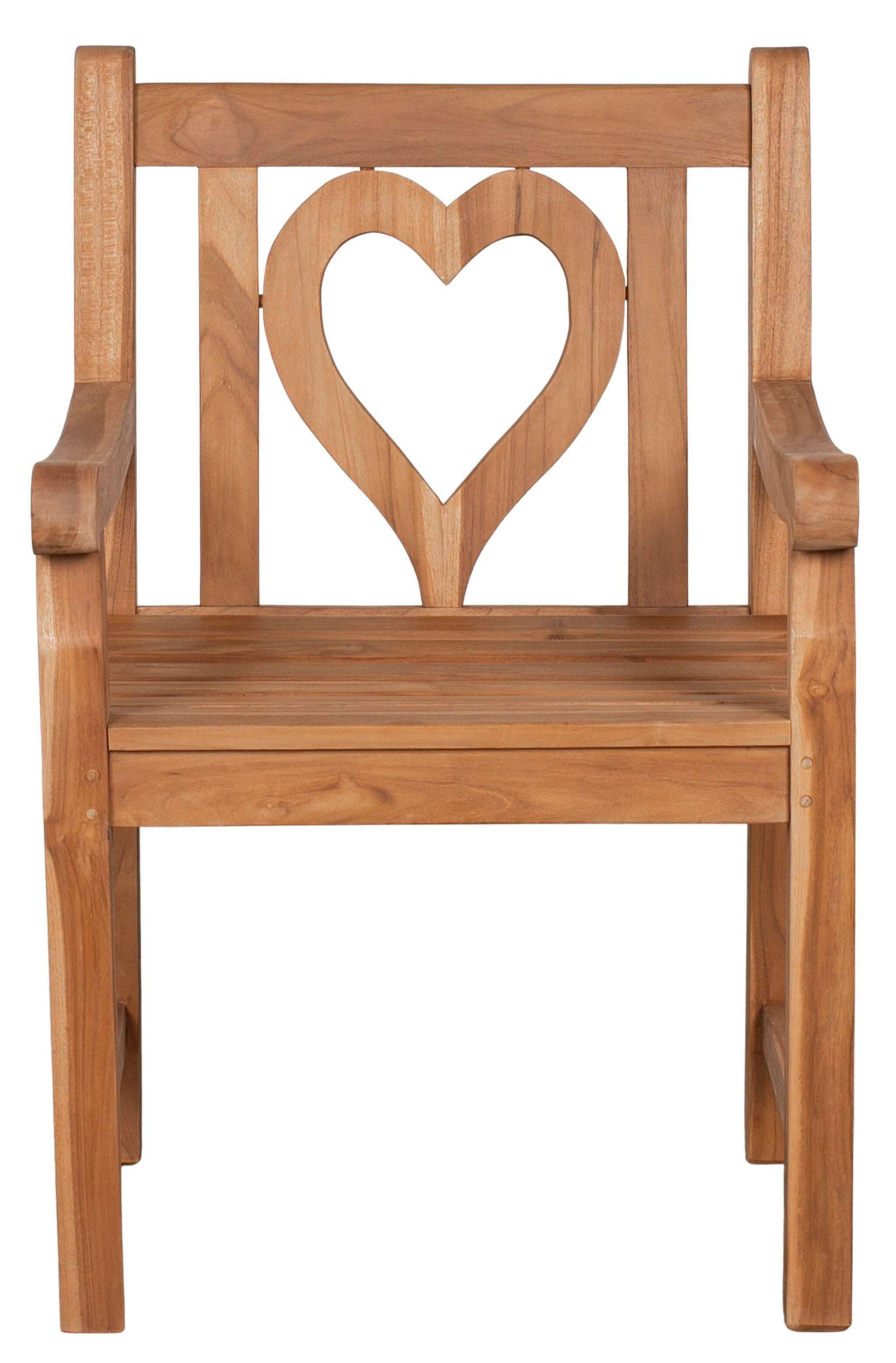 MR.DEKO Gartenstuhl Herz Gartensessel Teak-Holz, stabil und mit viel Liebe, Balkonstuhl (Garten und Ballkon Stuhl aus Teakholz, 1 St), Herz-Motiv in der Rückenlehne, wetterfest & stabil