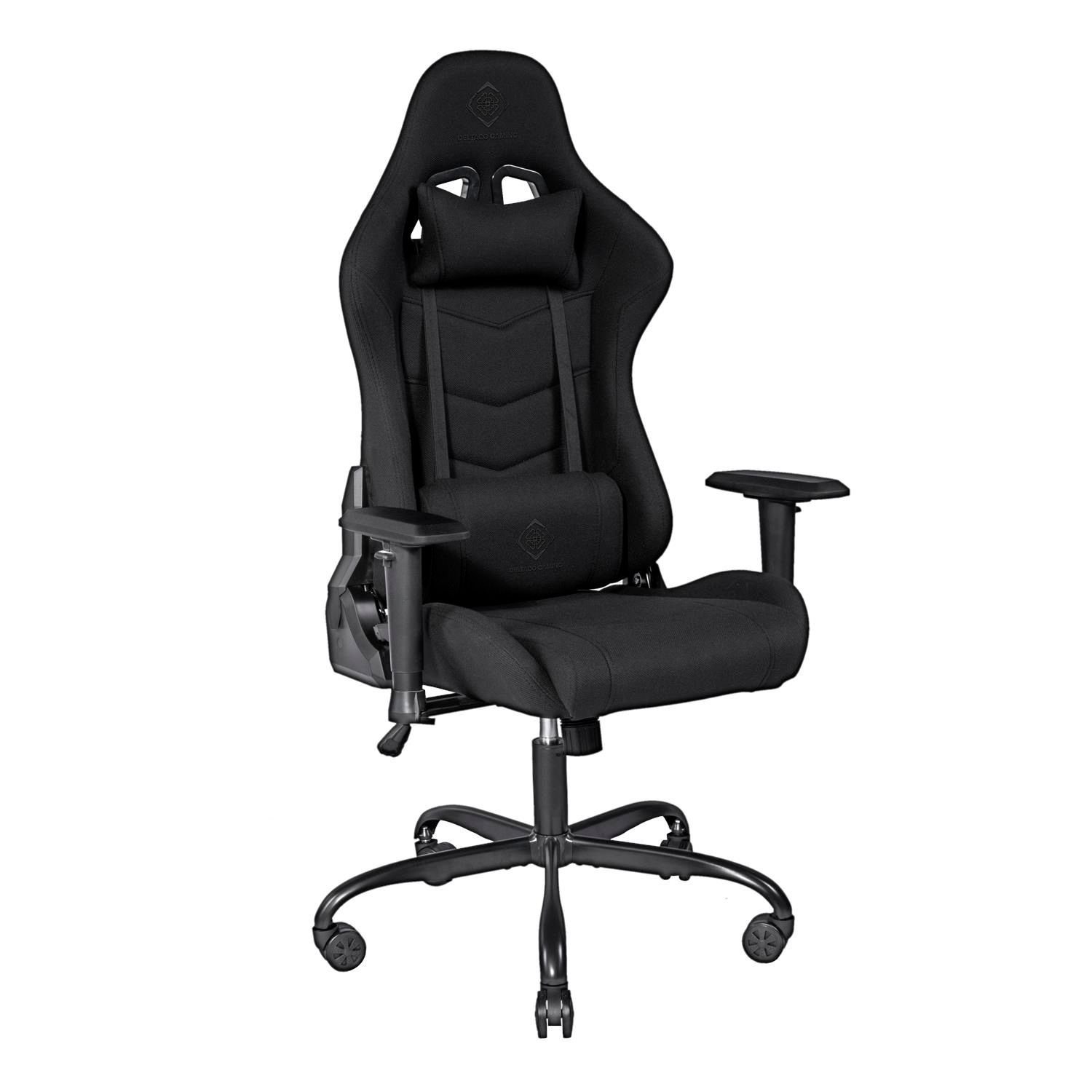 DELTACO Gaming-Stuhl Gaming Stuhl Jumbo Gamer Stuhl Kissen 110kg (kein Set), robuster Canvas Stoff, hohe Rückenlehne, 5 Jahre Herstellergarantie schwarz Canvas