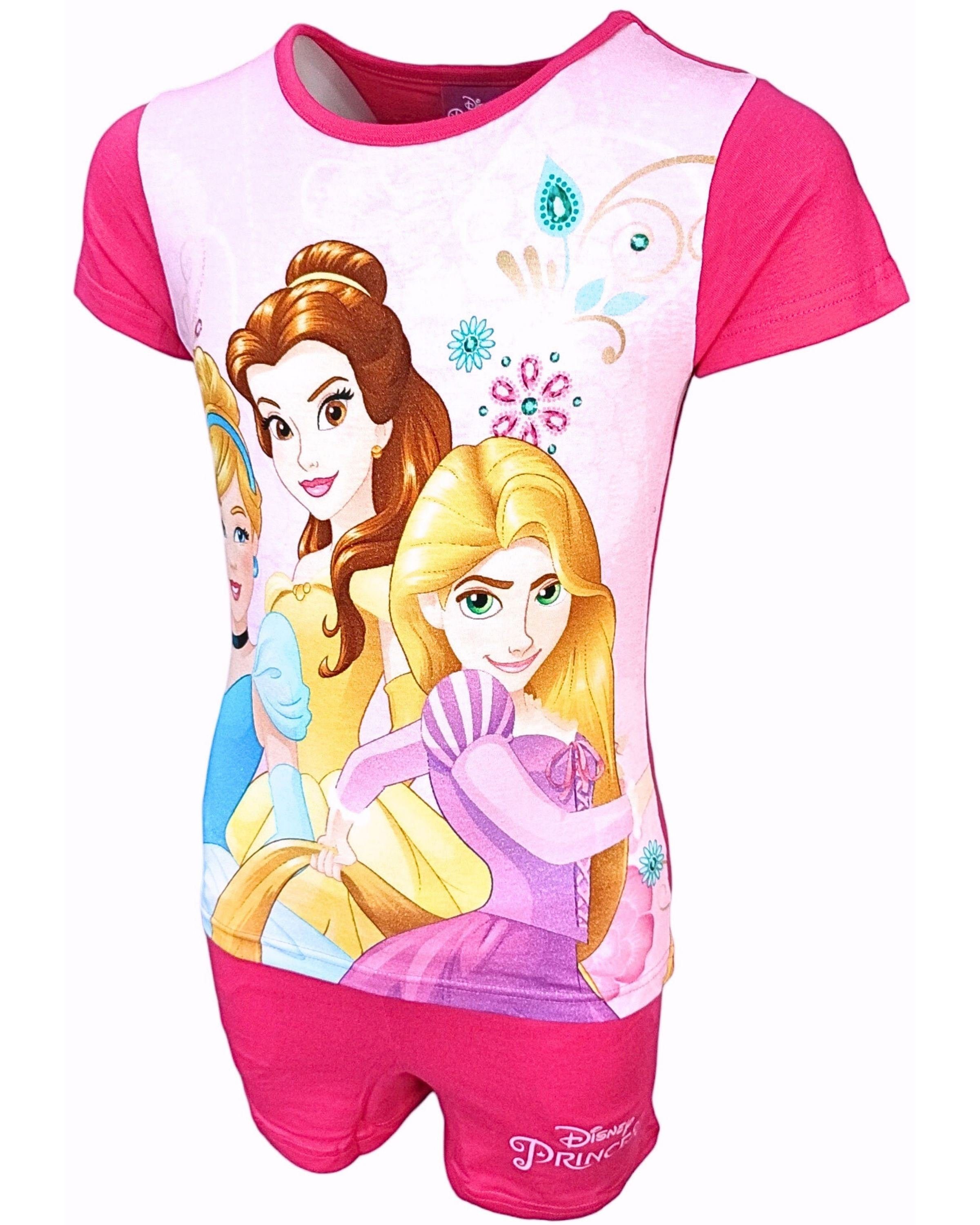 Belle Kurze cm Princess Hose (2 & Rapunzel 128 Pink Cinderella, 98 Mädchen Disney Shorty Set - tlg) T-Shirt Gr. &
