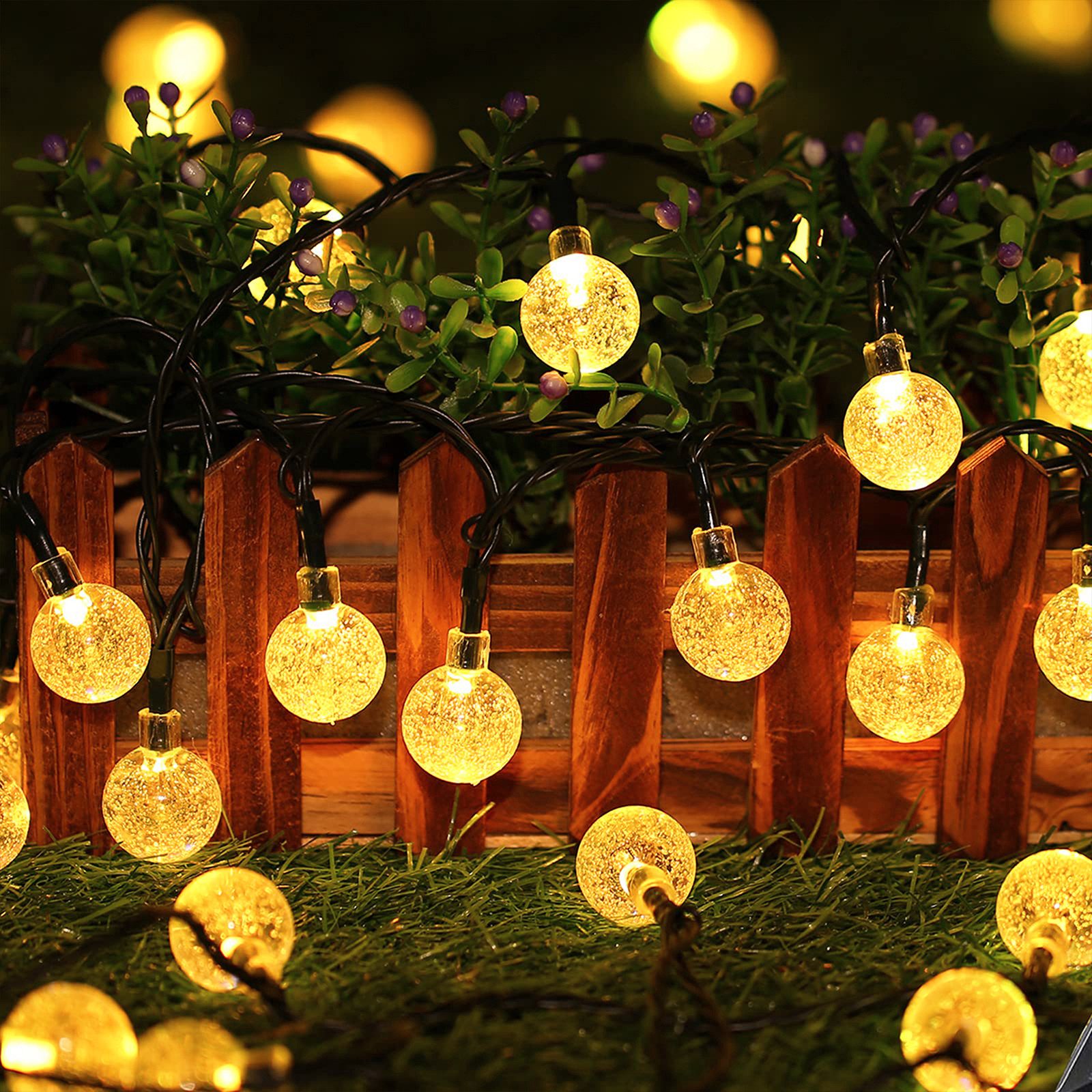 FIVMEN LED-Lichterkette Kugel Warmweiß Kristall Kugeln Lichterkette, 8 Modi Lichterkette für Garten, Terrasse, Party, Balkon Deko