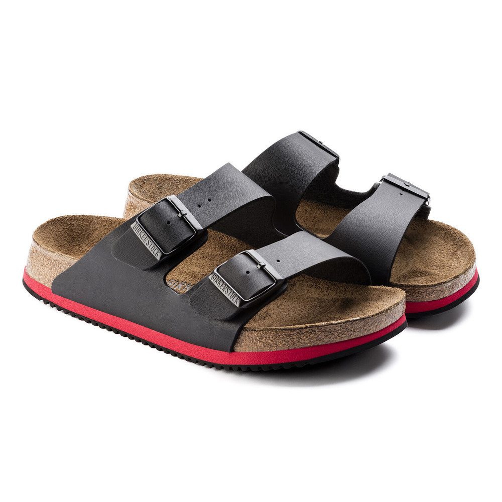 Birkenstock Sandale Arizona Superlauf, Birko-Flor, schwarz/rot Pantolette Rutschfeste Sohle & flexible Riemen – perfekt für täglichen Komfort – Bild 4 von 5