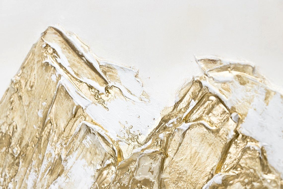YS-Art Goldener Leinwand Gemälde auf mit Vertikales Zugspitze, Berg Bild Rahmen Handgemalt