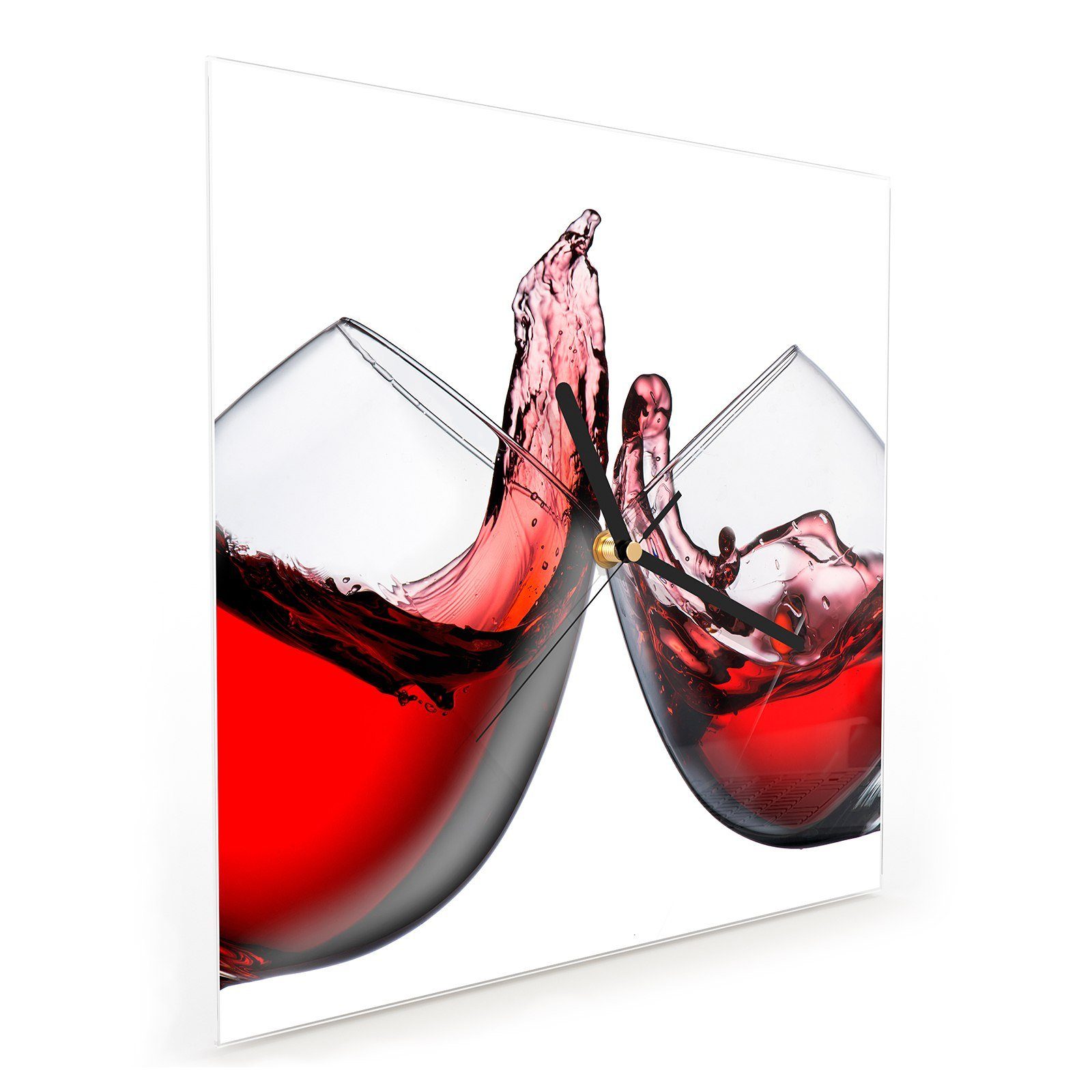 Glas Wanduhr Motiv Wanduhr mit 30 Primedeco 30 Wandkunst Toast mit x Größe Glasuhr im Rotwein cm