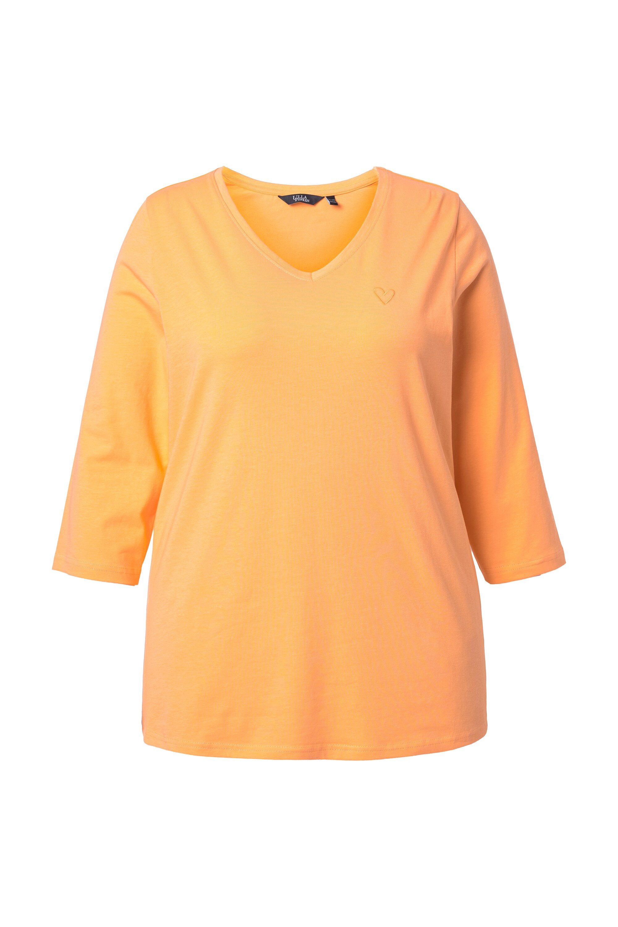 Ulla Popken T-Shirt Shirt Herzstickerei Classic V-Ausschnitt 3/4-Arm günstig online kaufen