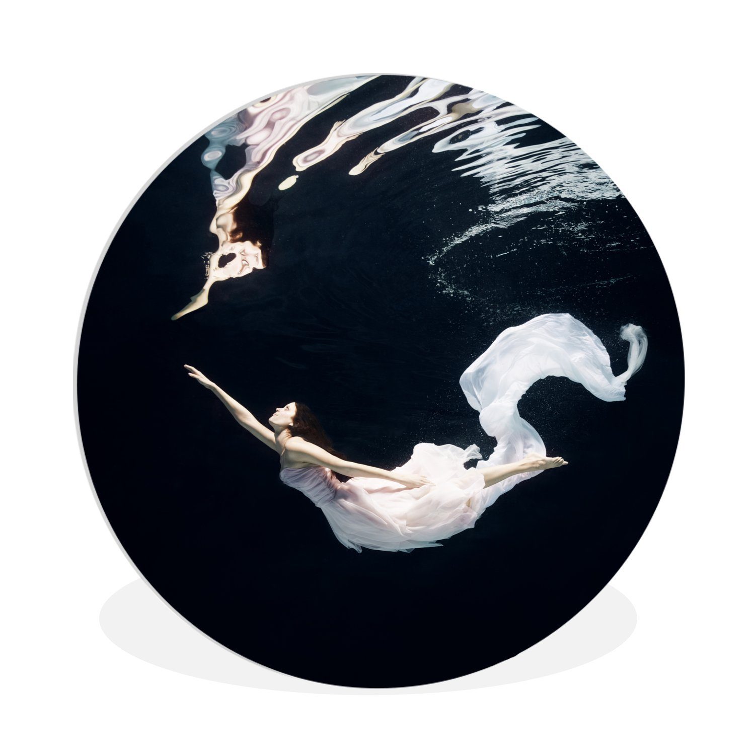 MuchoWow Gemälde Unterwasser-Ballett-Tänzerin, Fotodruck (1 St), Kreis Wanddekoration, Rundes Wandbild, 30x30 cm