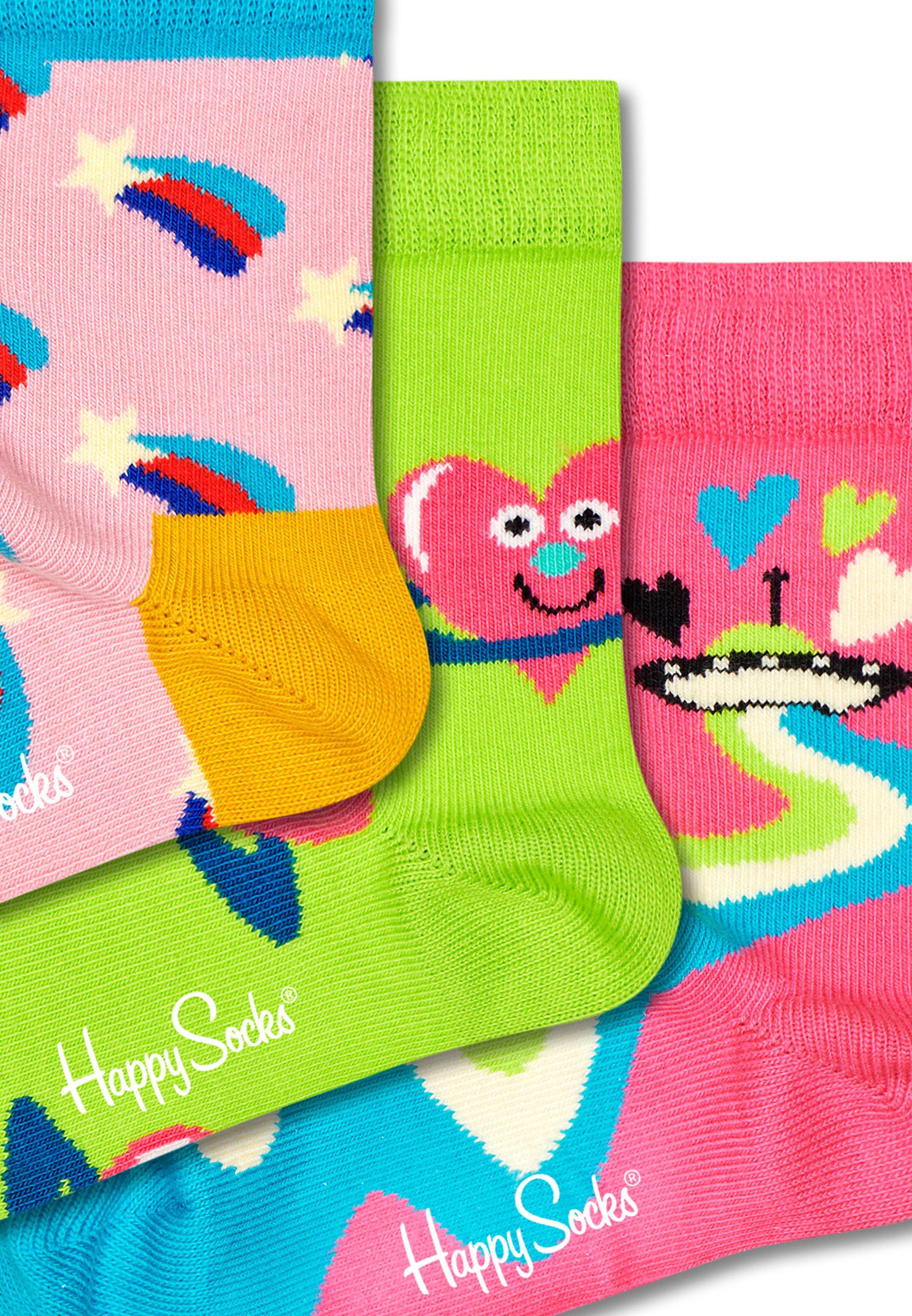 Socks unbekannt (Spar-Set, Geschenk Happy 3-Paar) 3 Box Baumwolle einer Stars Geschenkbox 3 Paar - Langsocken - in Socken Paar Hearts Kids and bunte Socken