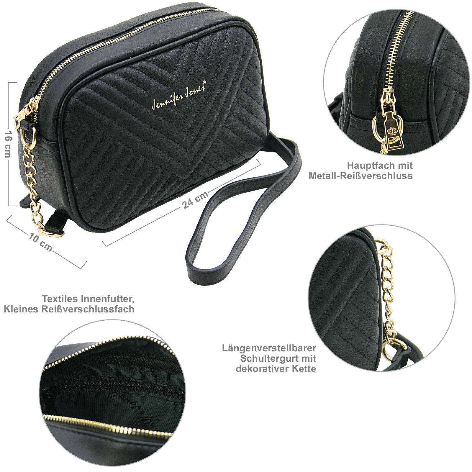 J JONES JENNIFER JONES Umhängetasche Kleine Damen Schultertasche Abendtasche Crossbody Bag zum Ausgehen, Schultergurt mit Kette