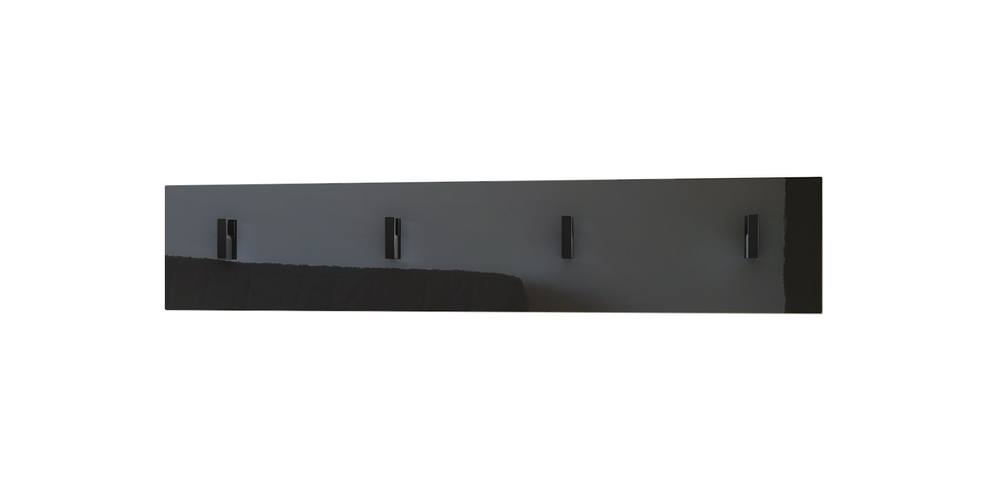 Vladon Garderobenpaneel Linea (Wandgarderobe, mit 4 Kleiderhaken), Schwarz Hochglanz (72 x 14,5 x 3,5 cm)