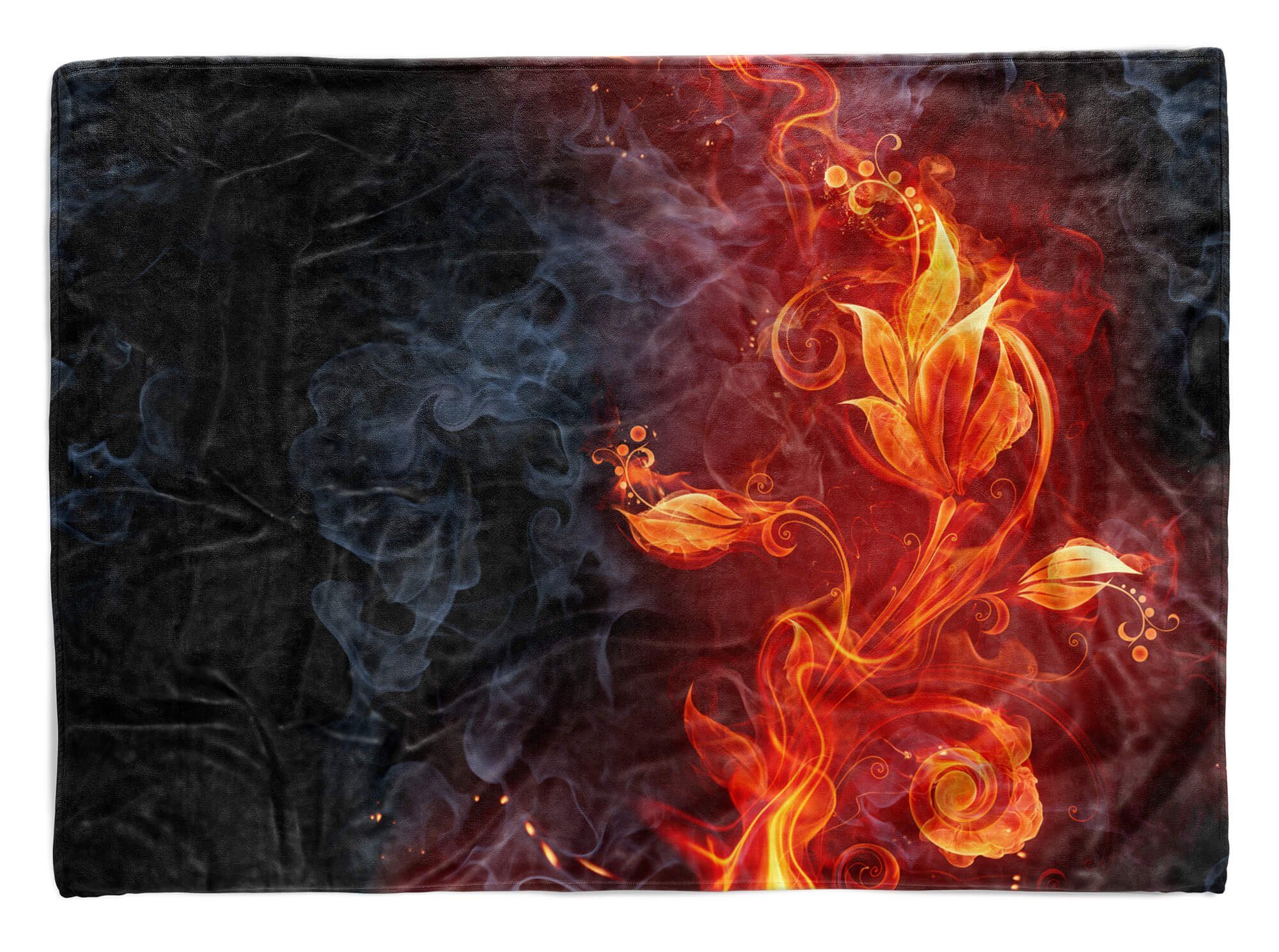 Blumen Kuscheldecke Handtuch Handtuch Strandhandtuch mit Saunatuch Sinus Art Feuer, Fotomotiv Flammen Baumwolle-Polyester-Mix Handtücher (1-St),