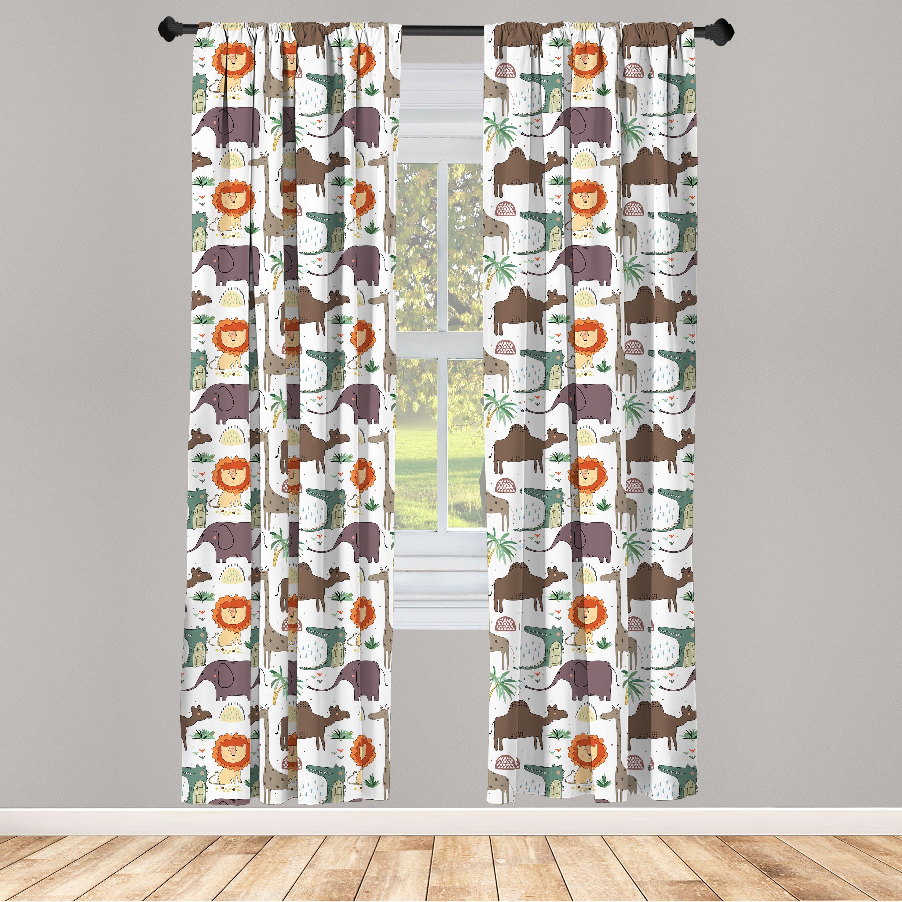 Gardine Vorhang für Wohnzimmer Schlafzimmer Dekor, Abakuhaus, Microfaser, Löwe Lustige Tier-Illustration