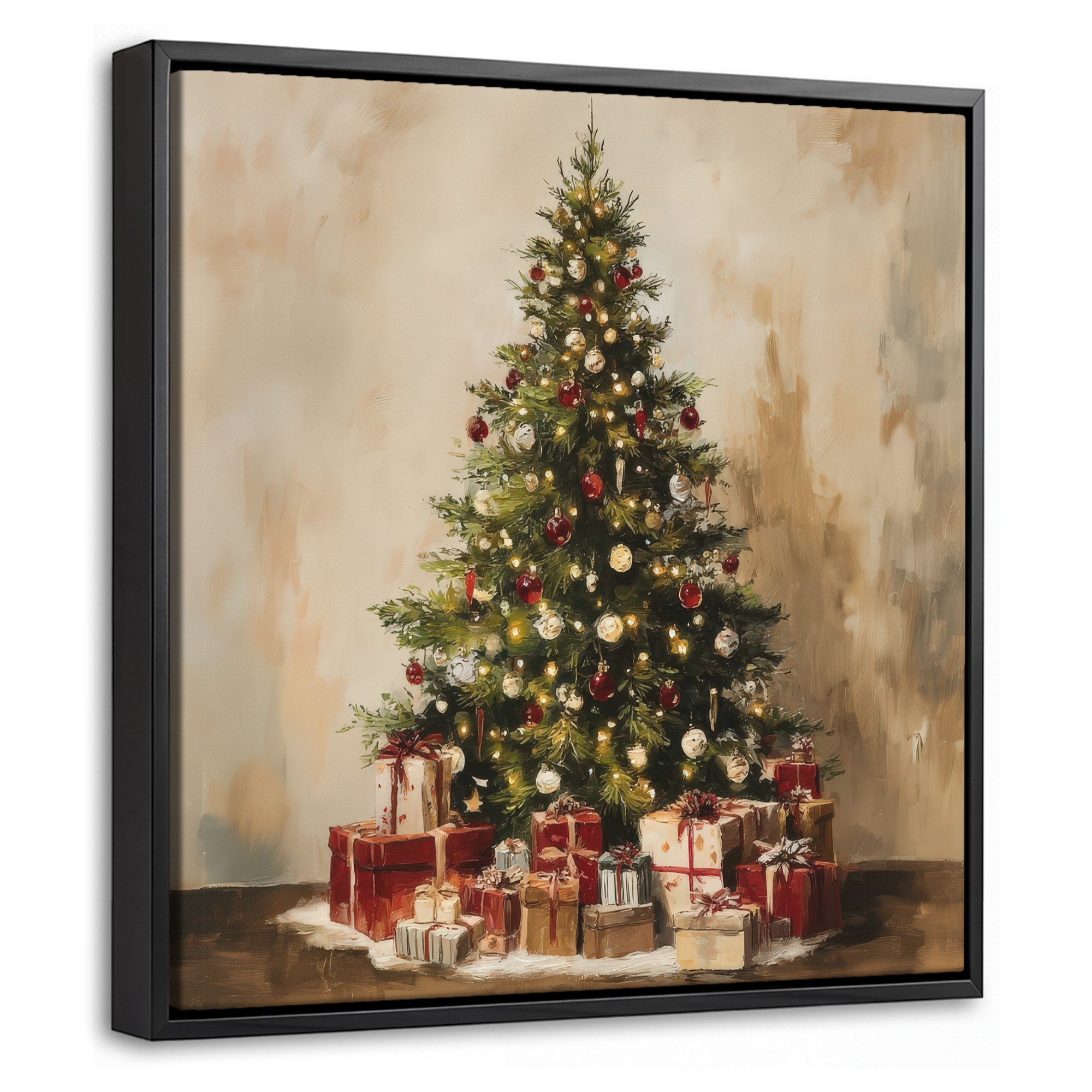 OneMillionCanvasses® Leinwandbild mit Rahmen - Weihnachtsbaum - Geschmückt - Farbenfroh, Fotodruck (1 St), Leinwand Bilder Klein, Wand Dekoration Aesthetic 20x20cm
