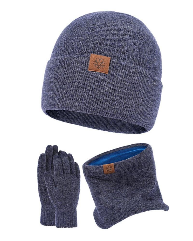Rouemi Mütze & Schal Paare Mützenset, Warme kalte Mütze Schal Handschuhe Dreiteiliges Set Blau
