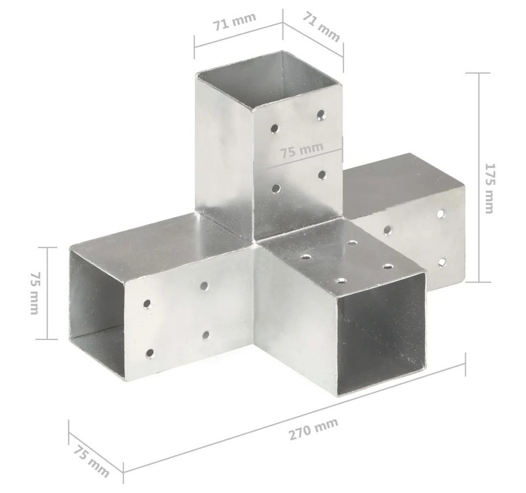 Thumbnail - Vellora Profil-Eckverbinder Pfostenverbinder 4 Stk. Verzinktes Metall 71 x 71 mm, für Eckverbindung, (4-St., T-Form, Y-F...