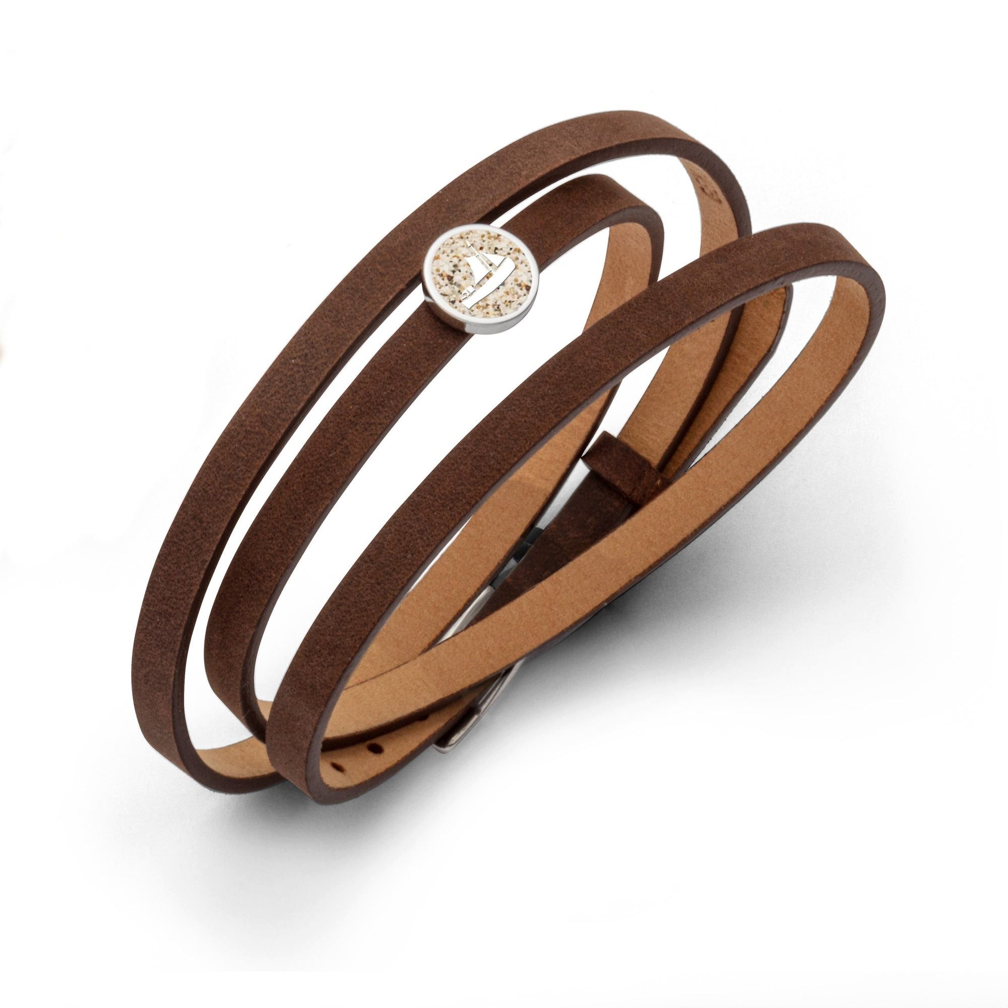 Armband DUR Schmuck: Lederarmband, braun mit Sandelement "Göhren / Luise", 58