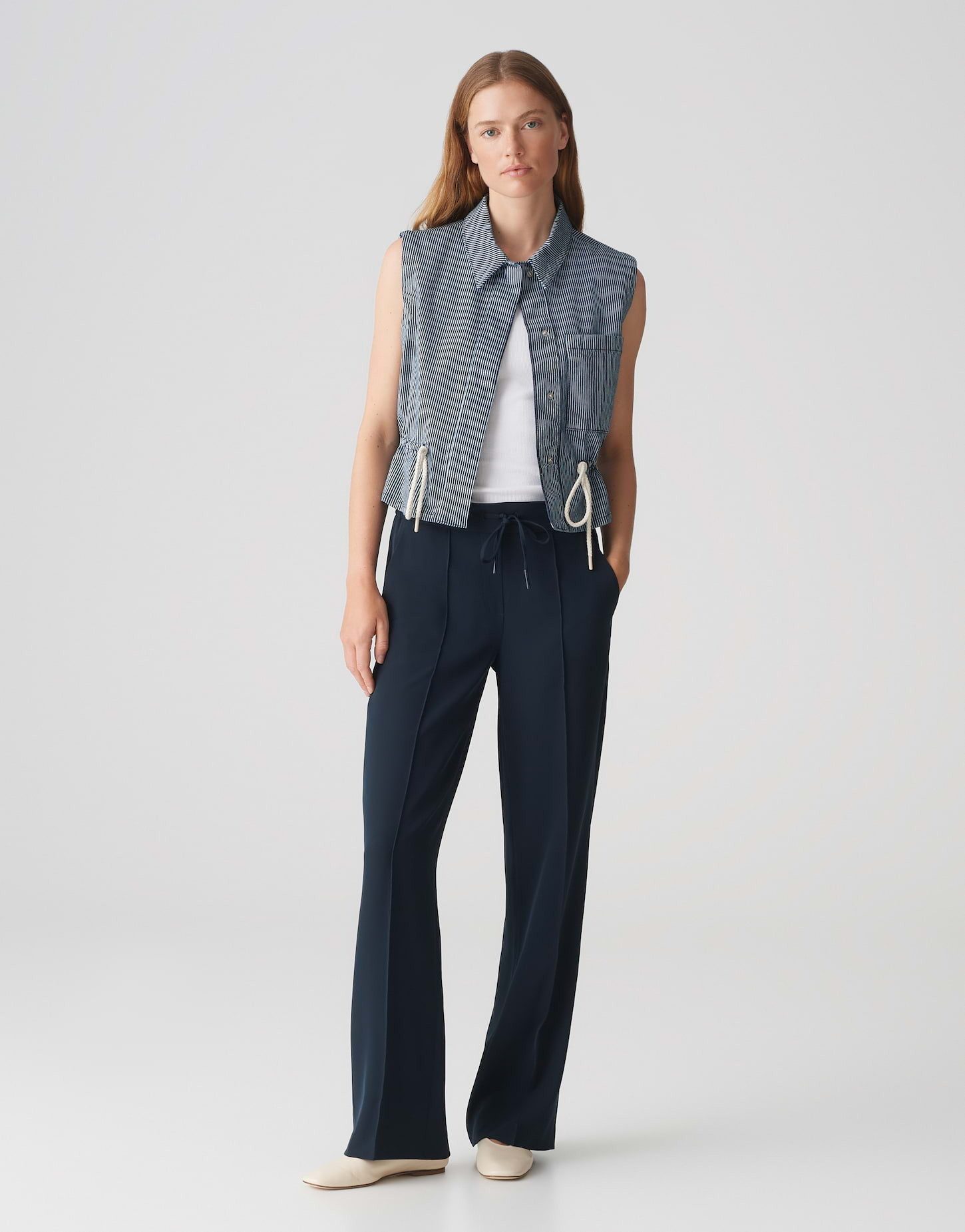 OPUS Anzugweste Gestreifte Weste WALEA Regular aus softem Denim