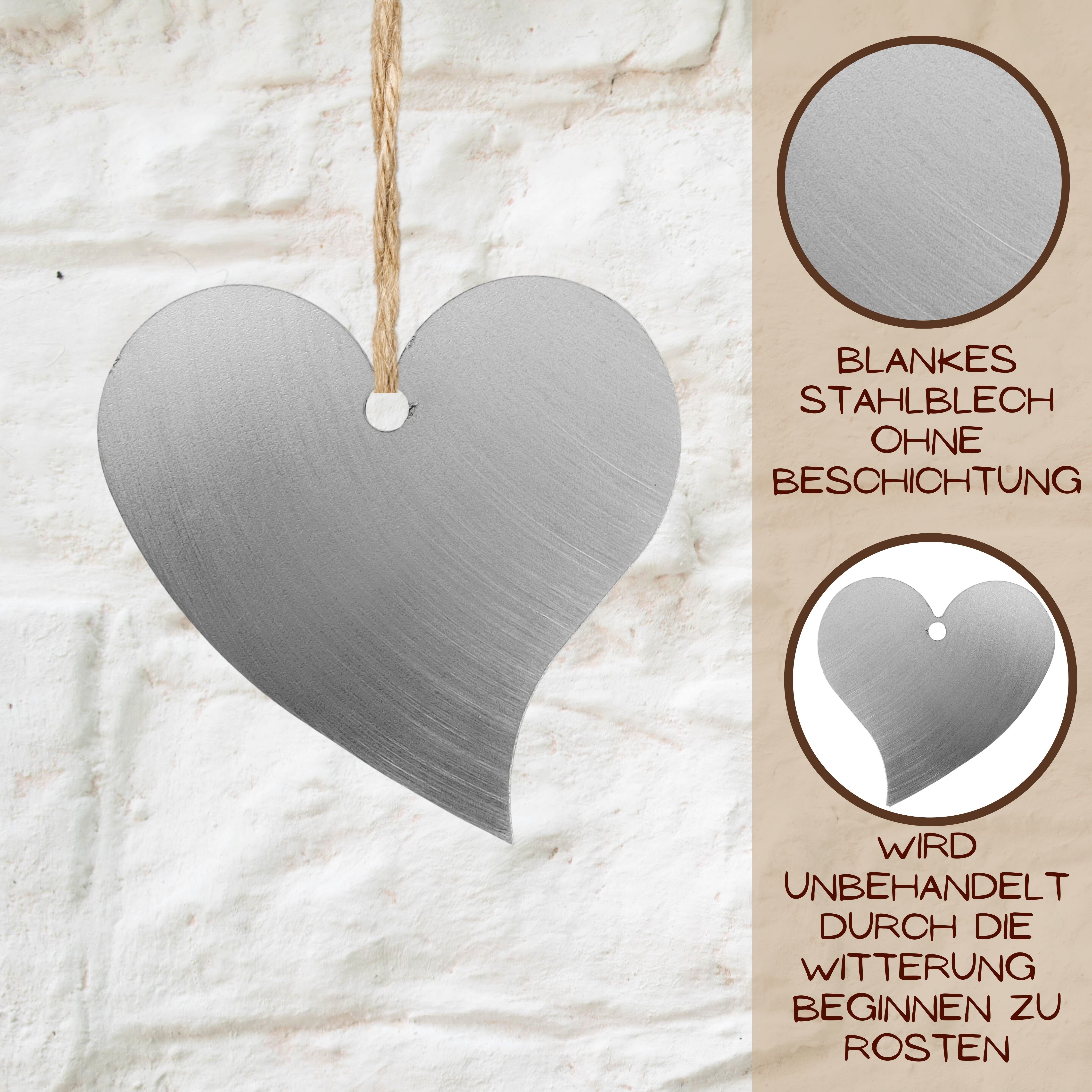 Rostikal Hängedekoration Metall Herzen Deko zum selbst gestalten als Geschenk und Hochzeitsdeko (12er Set, 12 St., 12x Metall Herz), Unbehandeltes Metall