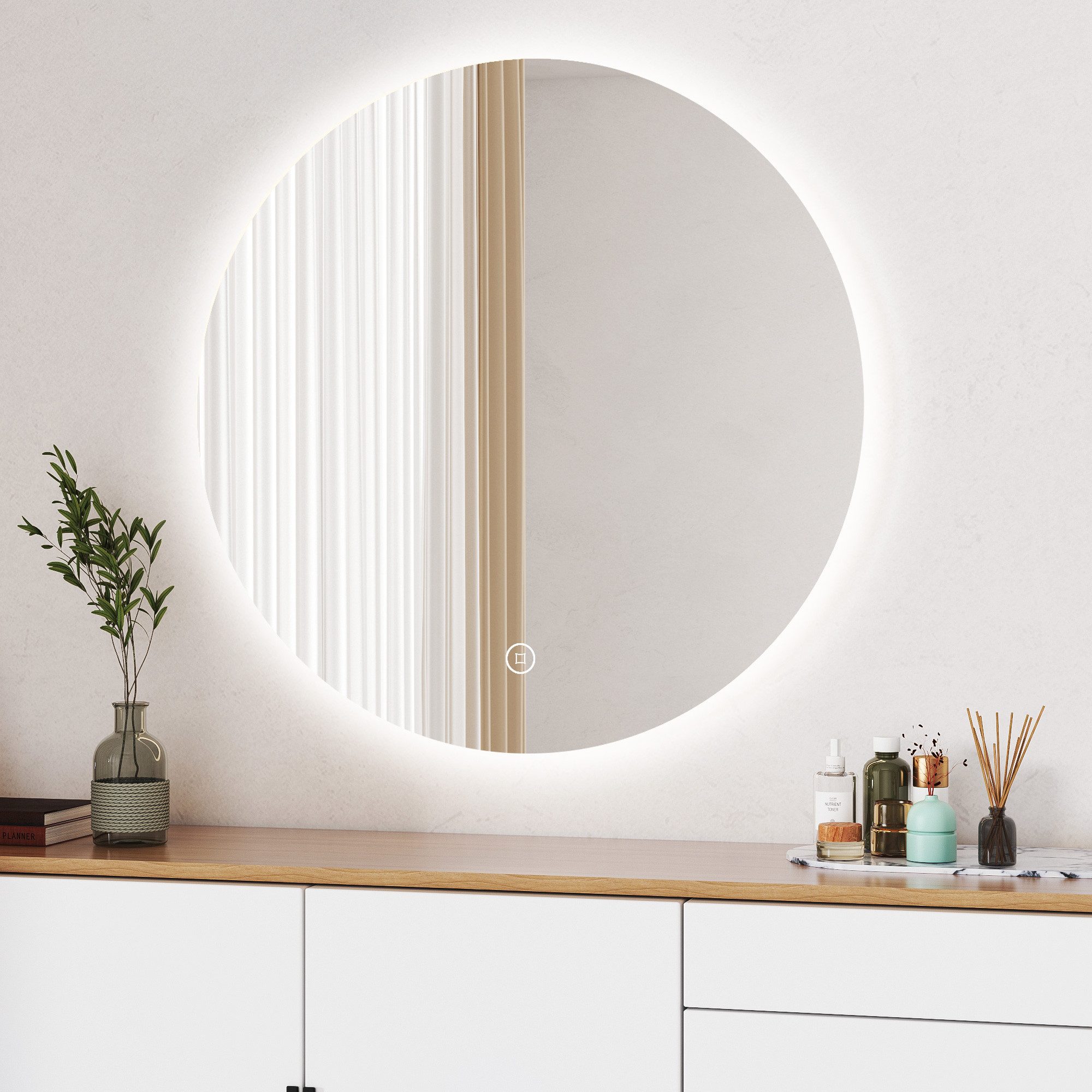Schminkspiegel Kosmetikspiegel mit LED beleuchtung Rund 60cm 50cm Wandmontage