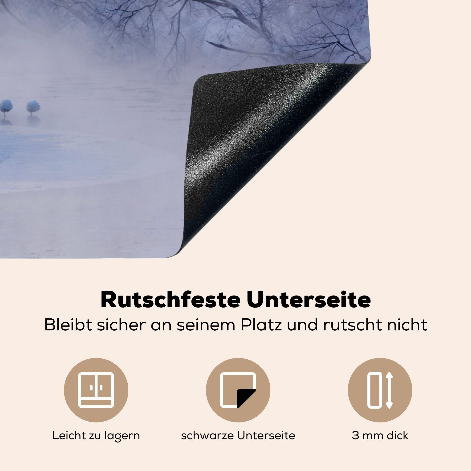 Fluss Winter Ceranfeldabdeckung, tlg), Arbeitsplatte Nebel cm, 77x51 - Vogel - Herdblende-/Abdeckplatte für küche (1 Eis, - - Vinyl, MuchoWow