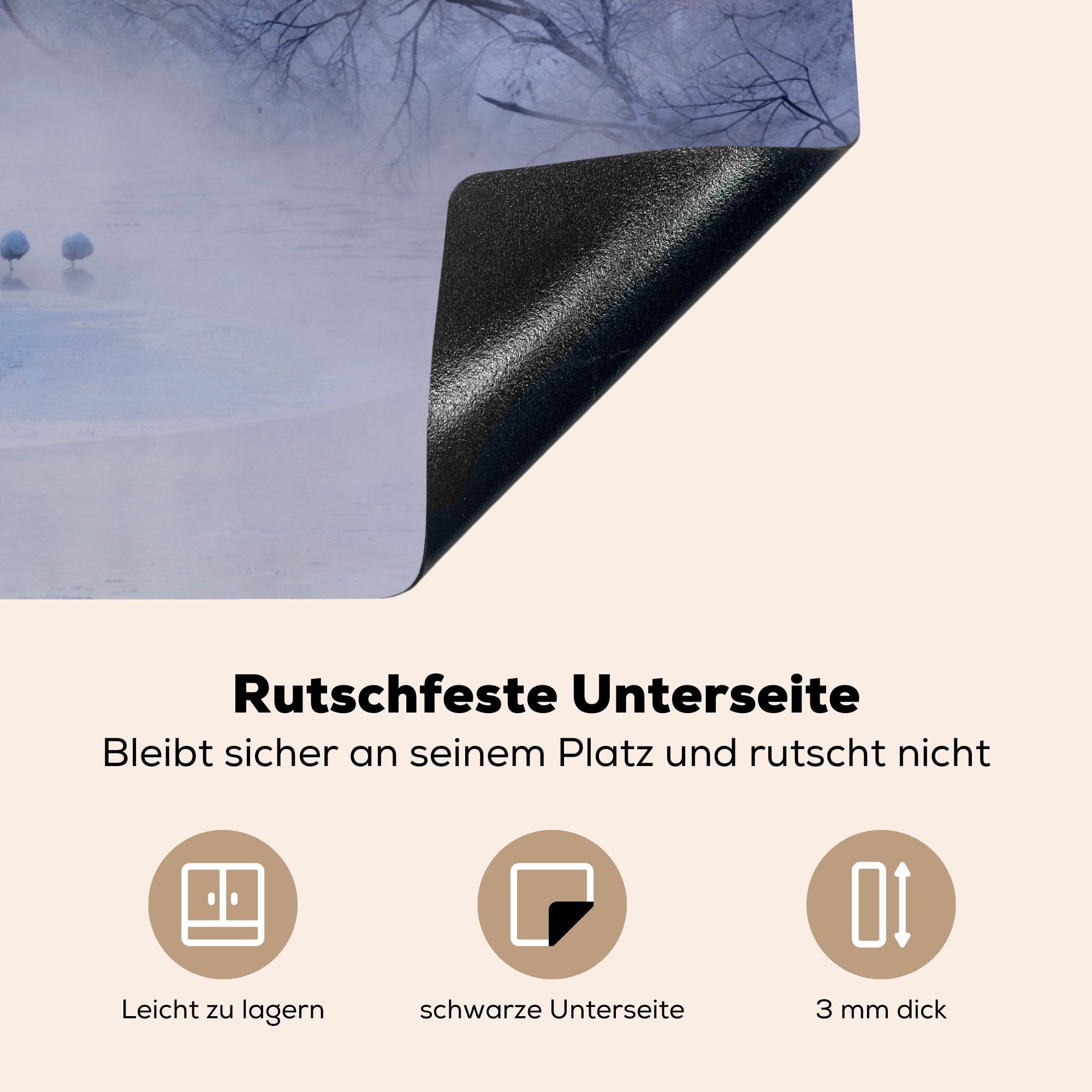 cm, - - Winter - Ceranfeldabdeckung, MuchoWow Nebel 77x51 Herdblende-/Abdeckplatte für küche Fluss - Vinyl, Eis, (1 Arbeitsplatte Vogel tlg),