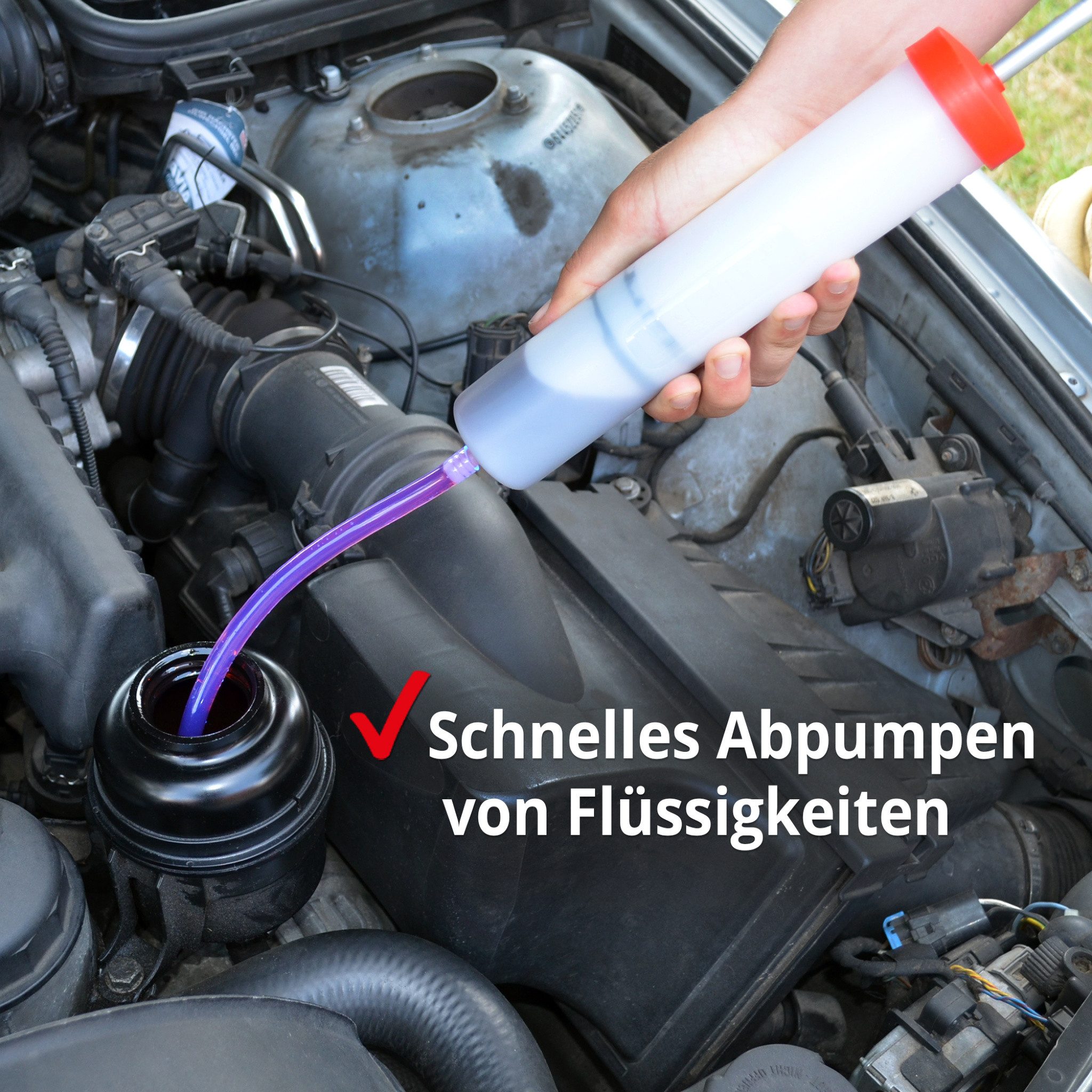 Hecht Ölabsaugpumpe Absaugspritze Ölwechsel Set mit Füllstandsanzeige, Schlauch, Filter, Auffangbehälter – Bild 5 von 5