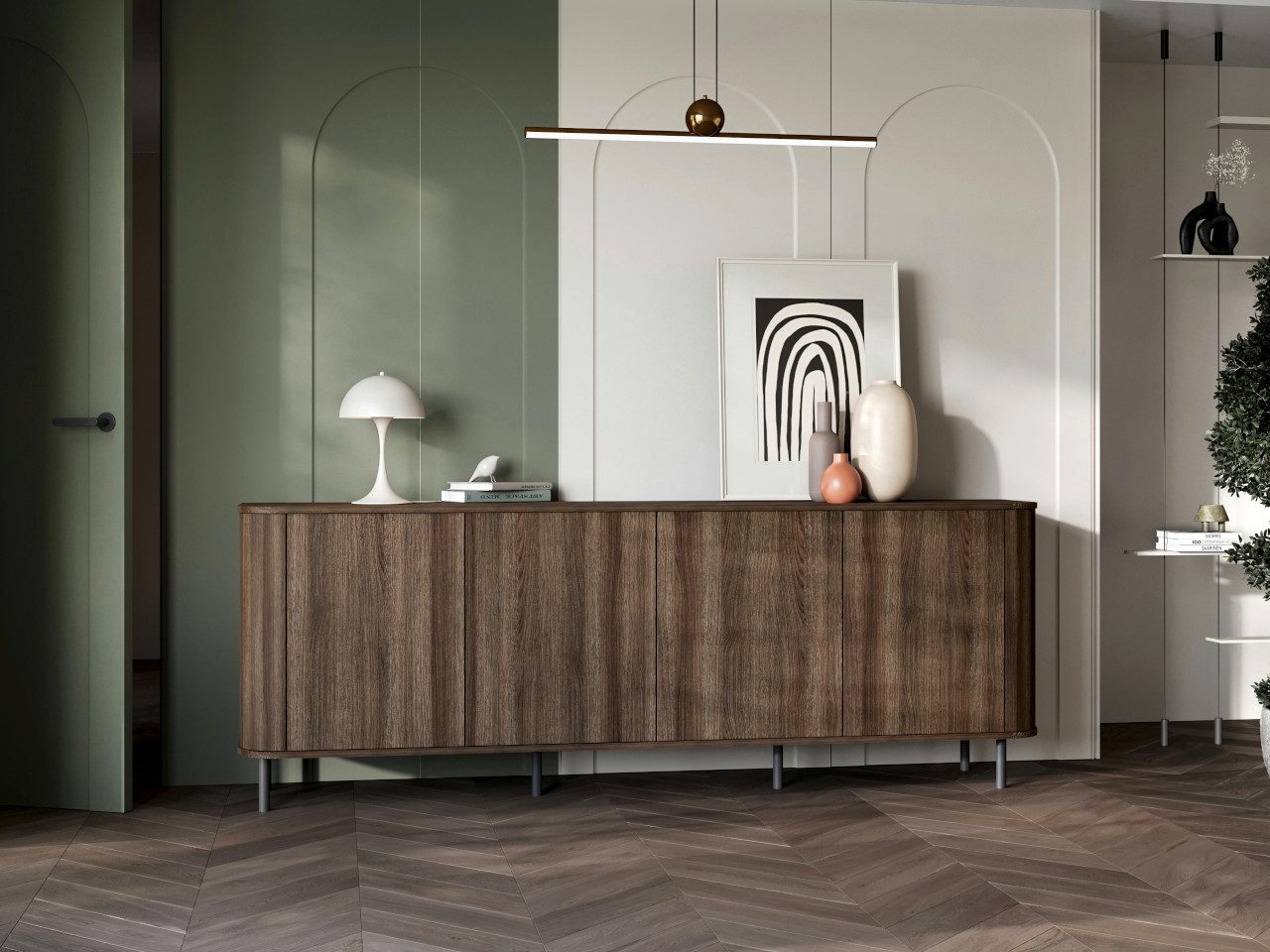 MOEBLINE Kommode Kommode Sideboard 4DN AZILLO eiche barock mit schwarzen Füßen