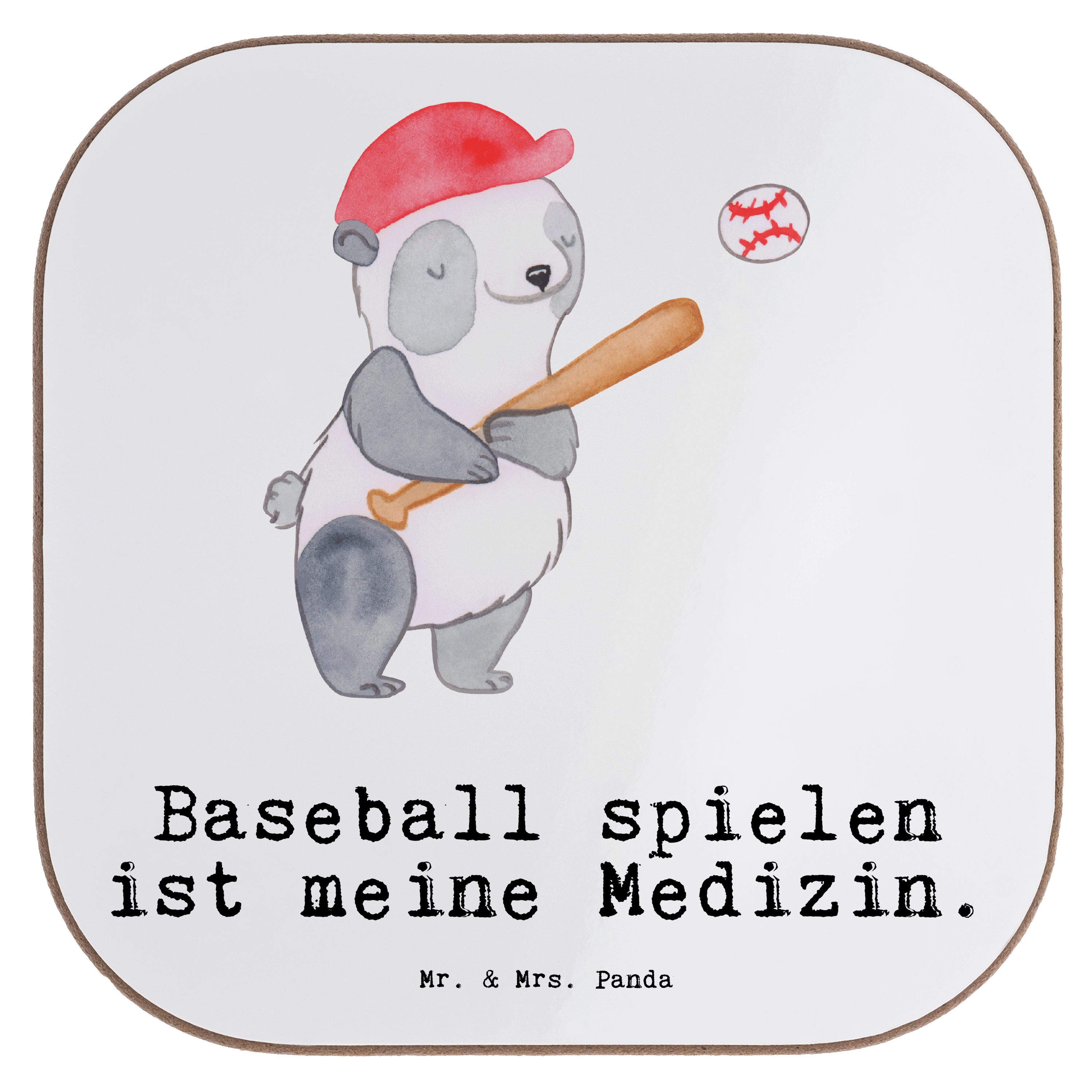 Mr. & Mrs. Panda Getränkeuntersetzer Panda Baseball spielen Medizin - Weiß - Geschenk, Sport, Ballsport, G, 1-tlg.