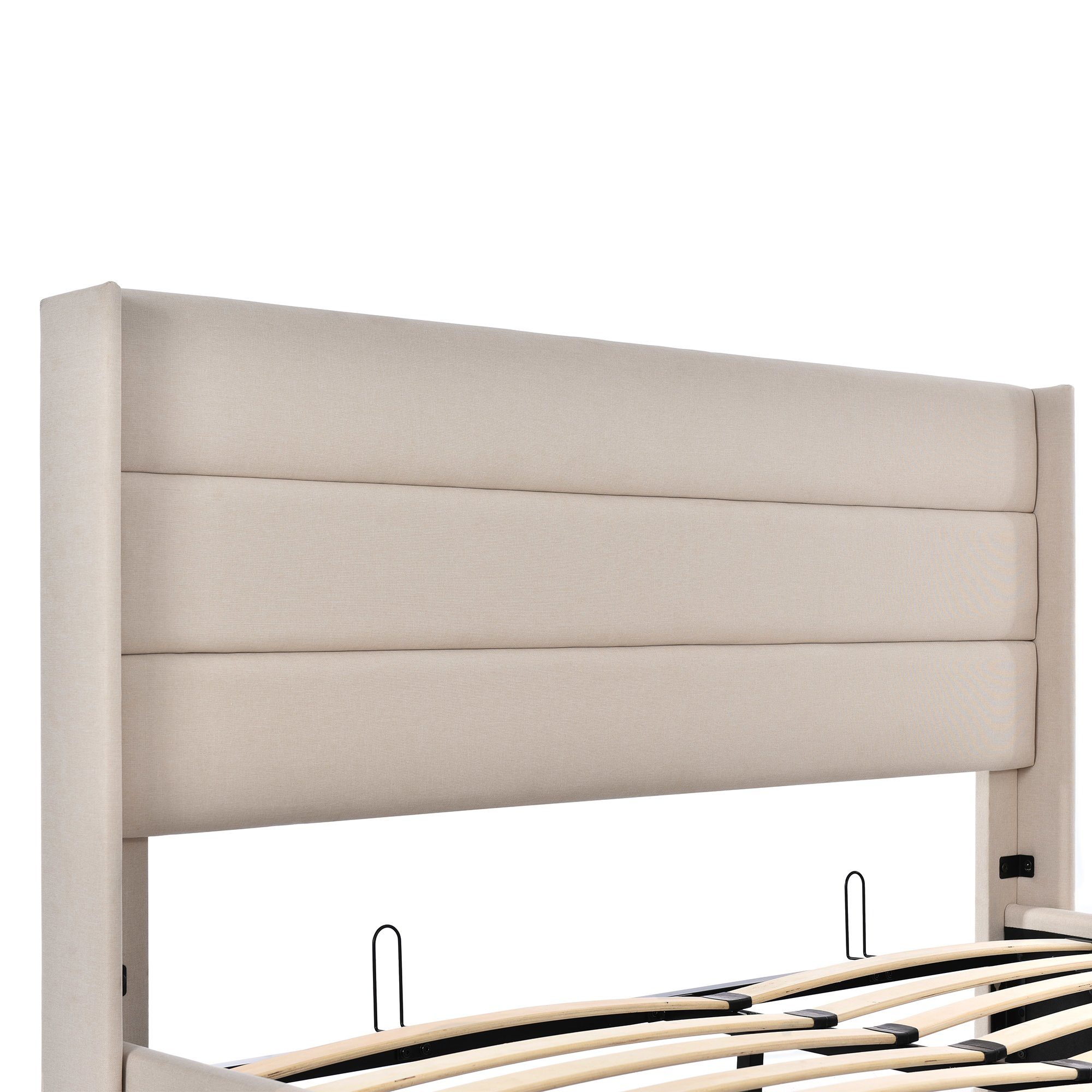 Boxspringbett (Funktionsbett, Doppelbett Hydraulisches Bett mit Lattenrost), Polsterbett Stauraumbett 180x200 cm, Lattenrost aus Holz, Leinen