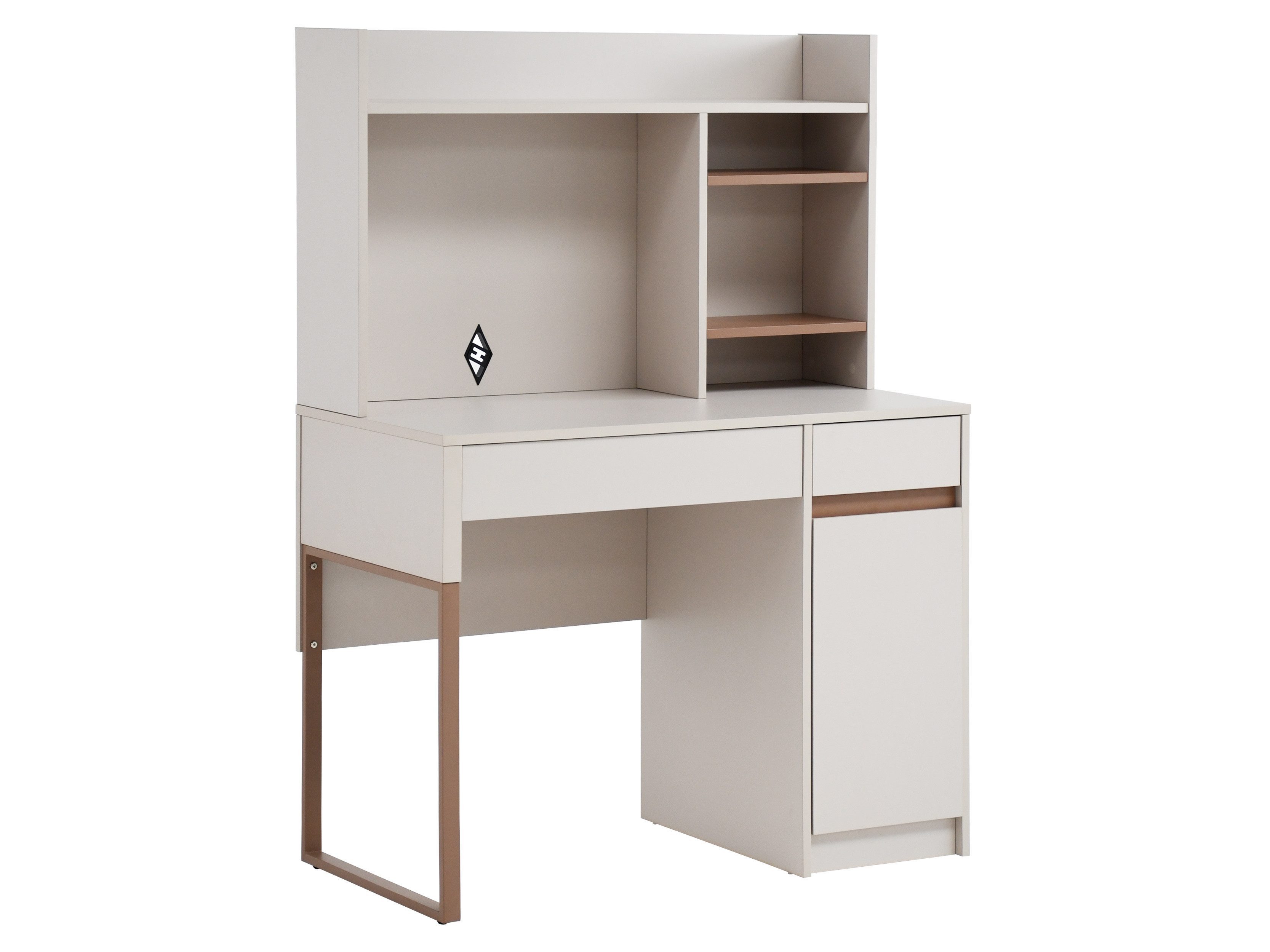 Beautysofa Schreibtisch BOREO B12 100 cm mit Aufsatz, Schubladen, Schrank und Metallbein (platzsparend mit viel Stauraum), in trendigen Farben Kaschmir und Kaffeebraun