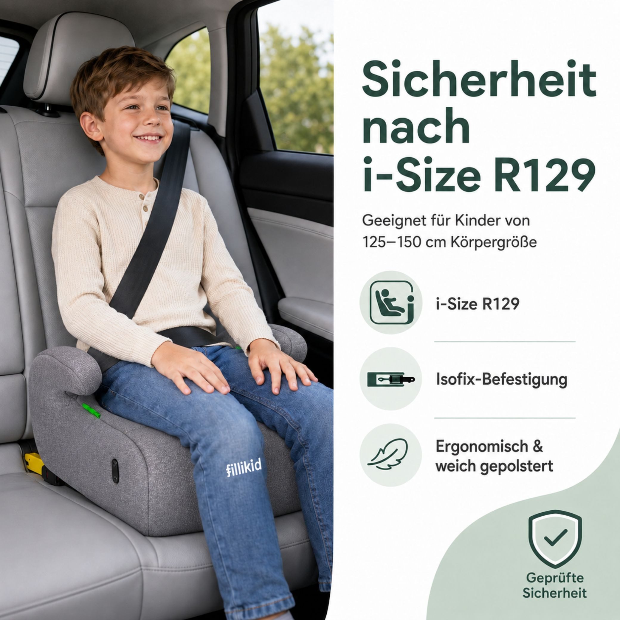 Fillikid Kindersitzerhöhung Sitzerhöhung ERGO FIX mit Isofix Exklusiv