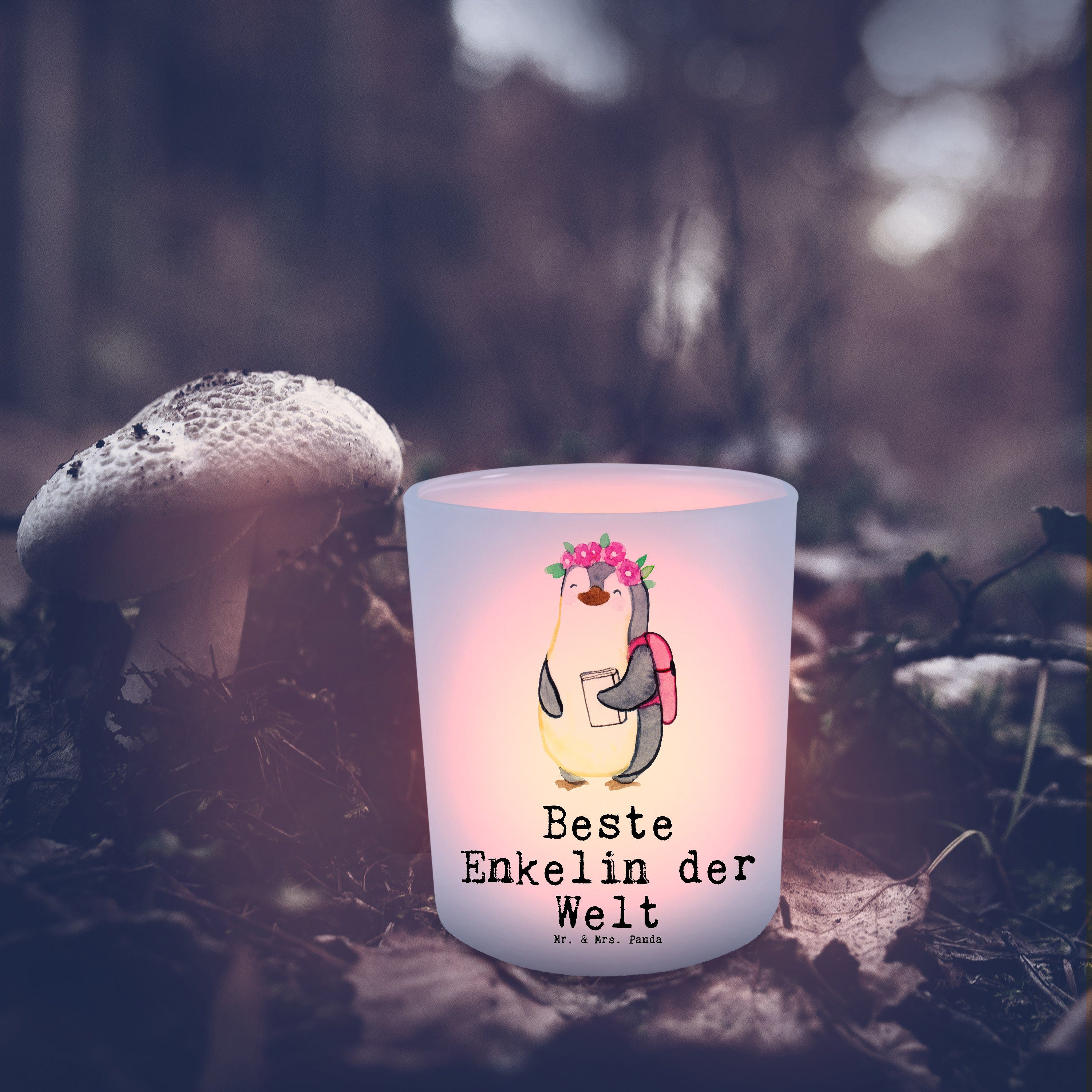 Teelichter, Pinguin Beste Enkelin Transparent St) Geschenk, (1 - Windlicht Mr. & Mrs. Panda - der Welt