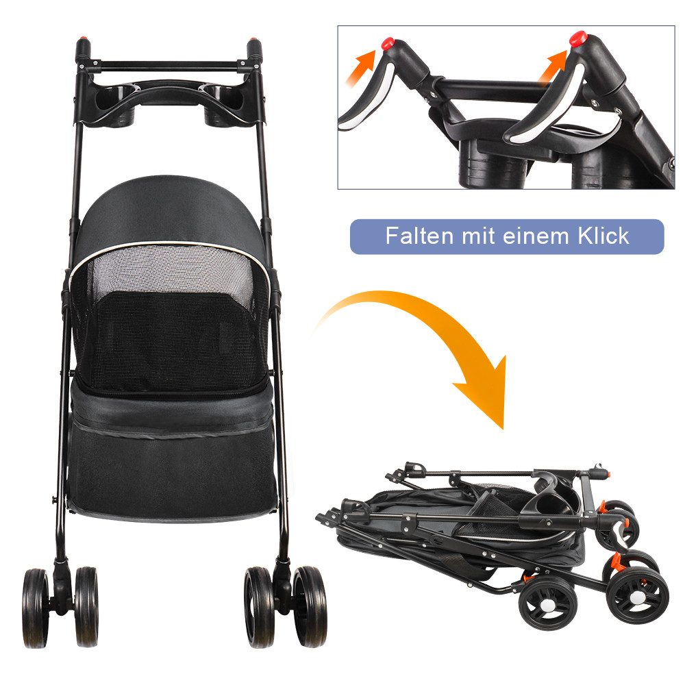 JEOBEST Hundebuggy Hundewagen Haustiere Buggy, (1-tlg), Haustierbuggy, Faltbar, Sicherheitsgurt, Getränkehalter – Bild 5 von 5