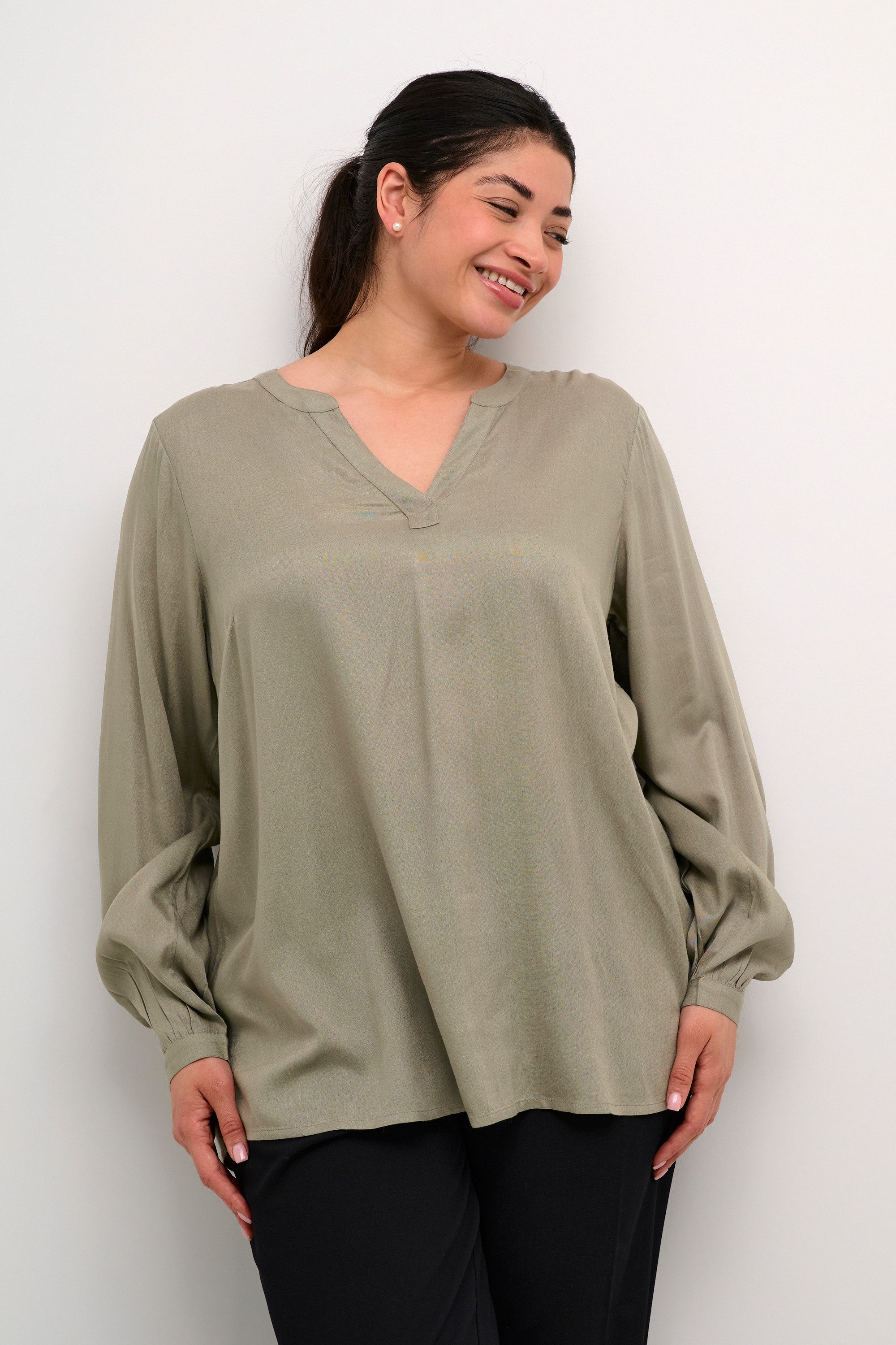 KAFFE Curve Langarmbluse Langarm-Bluse KCcalinde Große günstig online kaufen