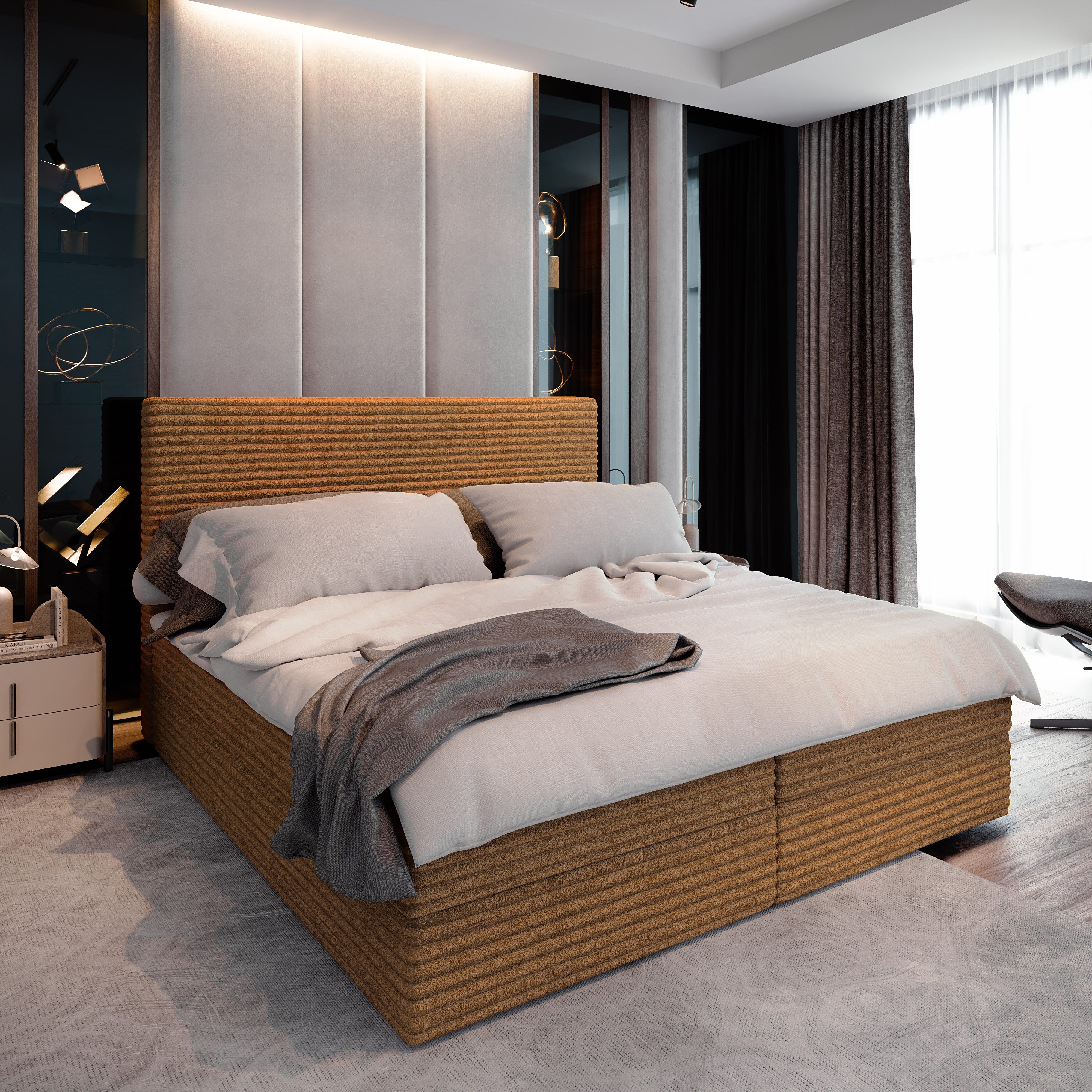 Masseno Boxbett PISA 140x200 cm mit Bonell Matratze und Topper