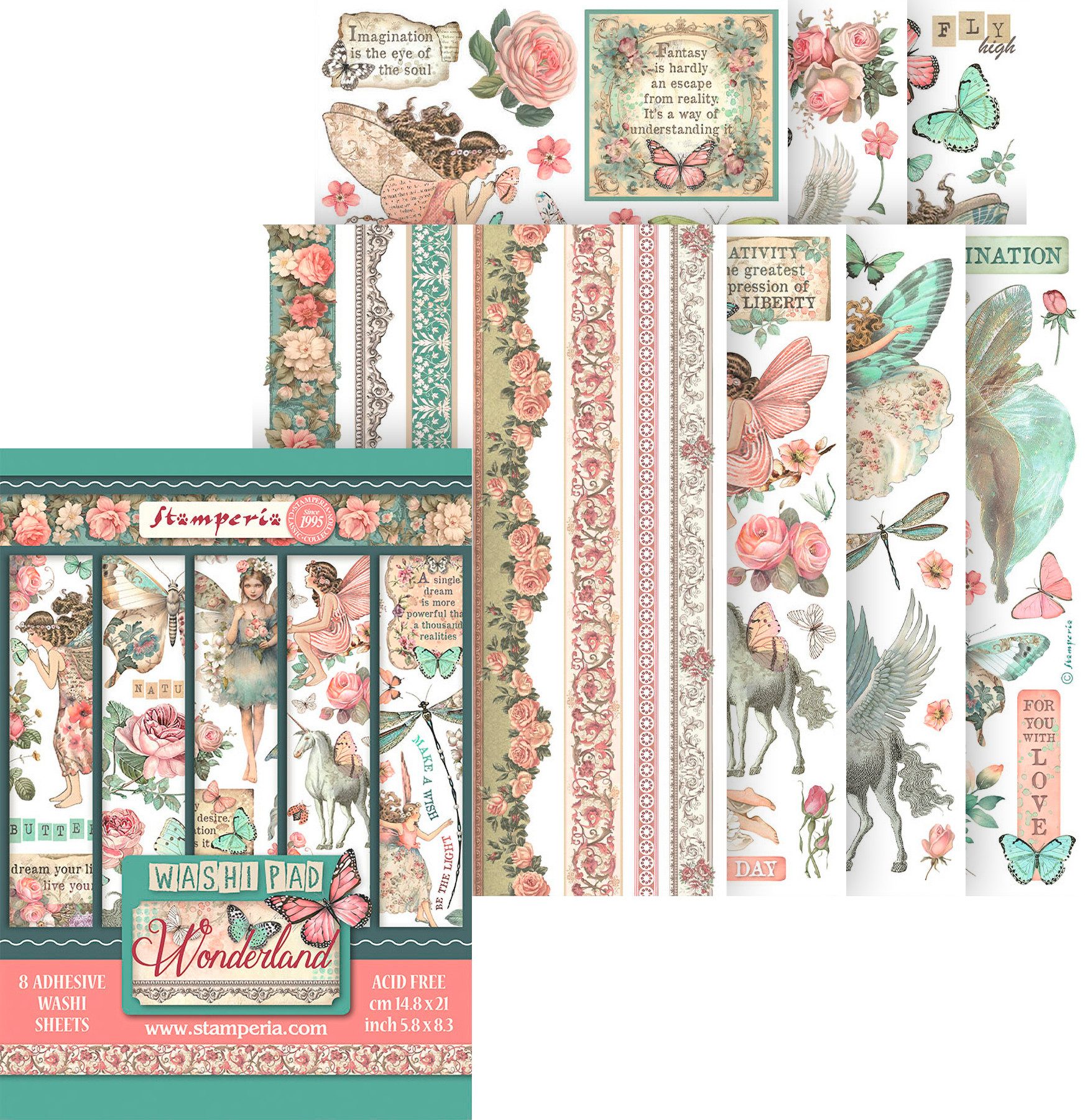 Stamperia Sticker Washi Pad Wonderland, 8 Blatt, A5