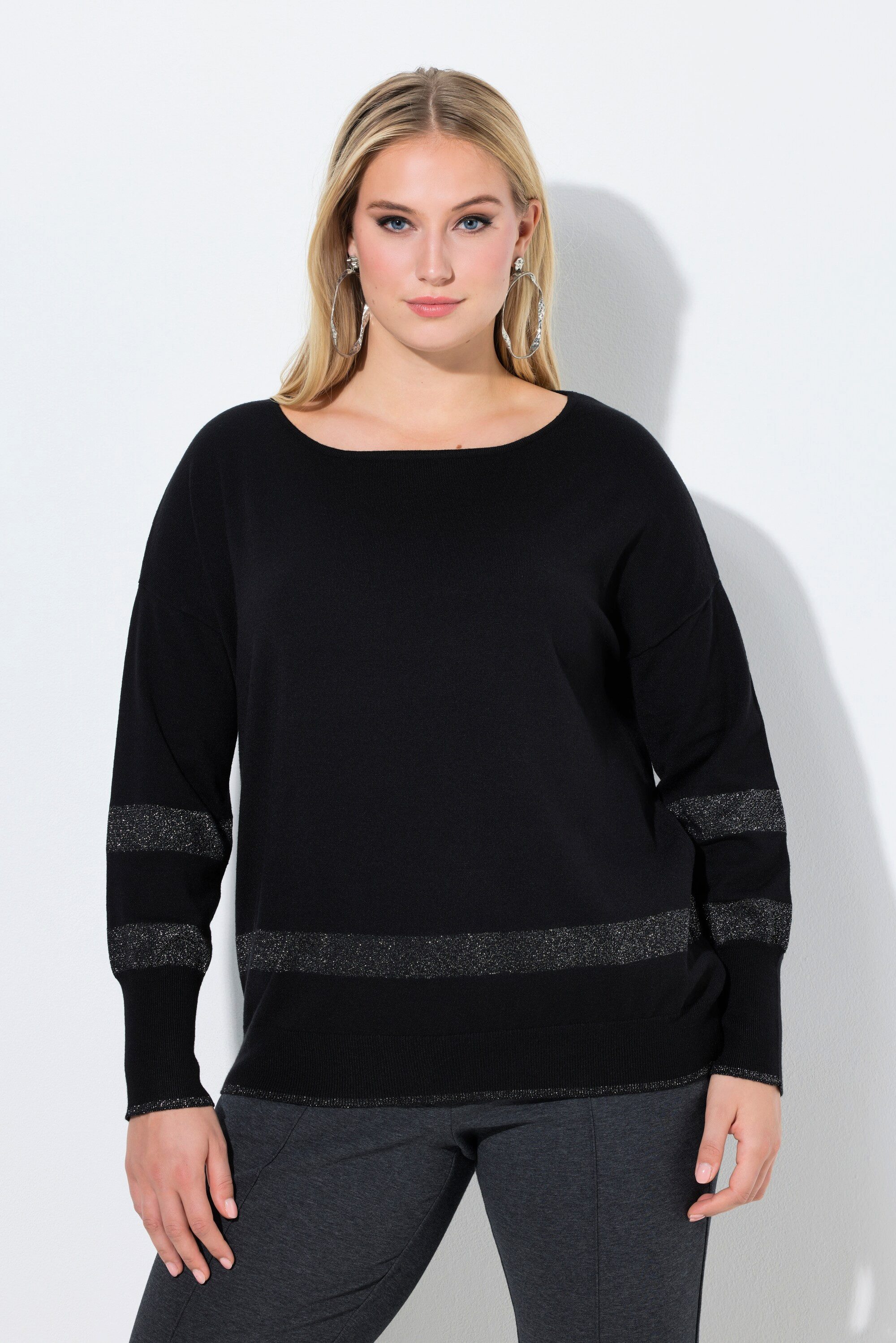 Ulla Popken Strickpullover Pullover Streifen Oversized Rundhals Langarm günstig online kaufen