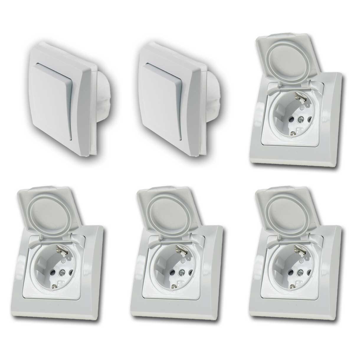 ChiliTec DELPHI Set "Feuchtraum L", 6-teilig, weiß, IP44 Unterputzschalter