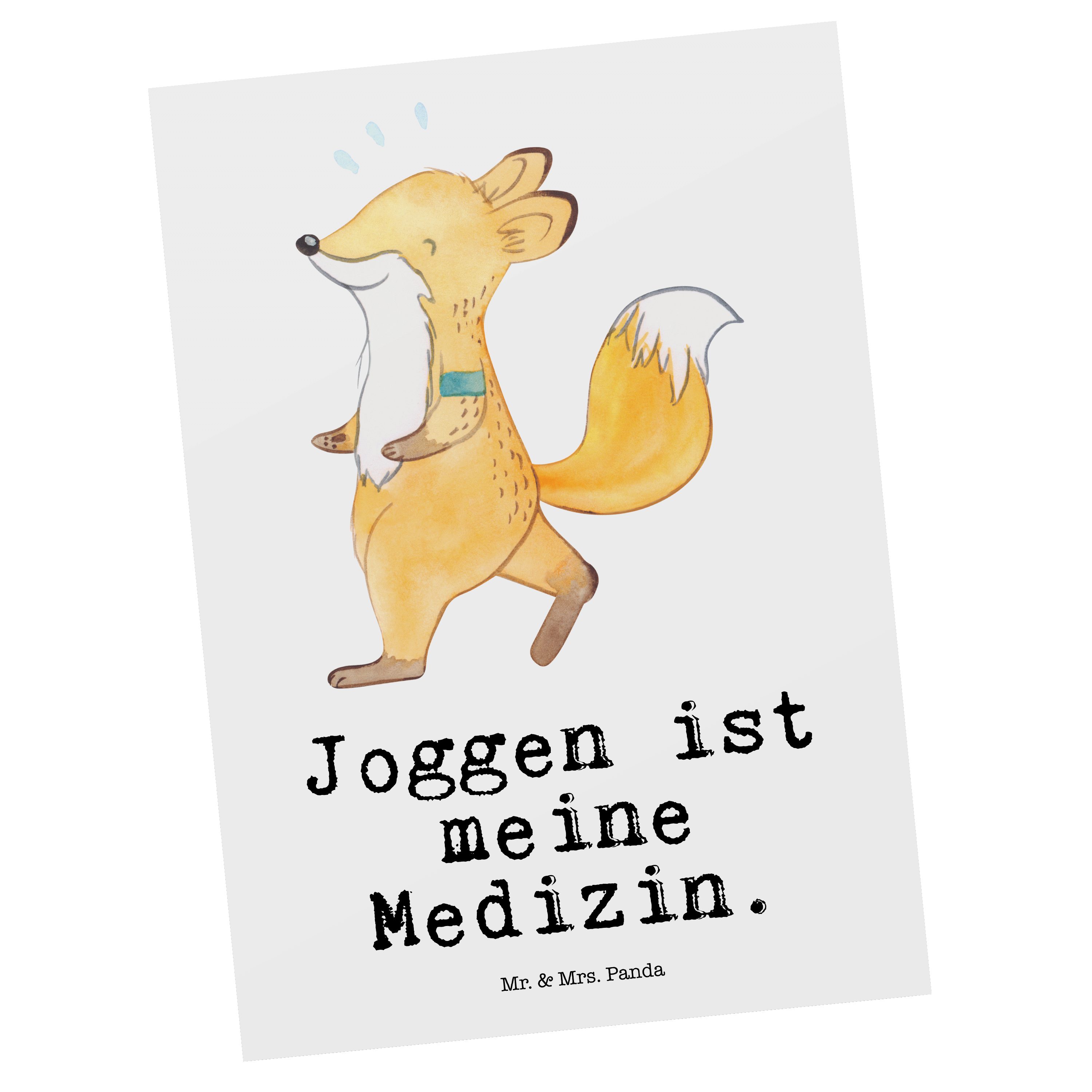 Mr. & Mrs. Panda Postkarte Fuchs Joggen Medizin - Weiß - Geschenk, Geburtstagskarte, Einladungsk