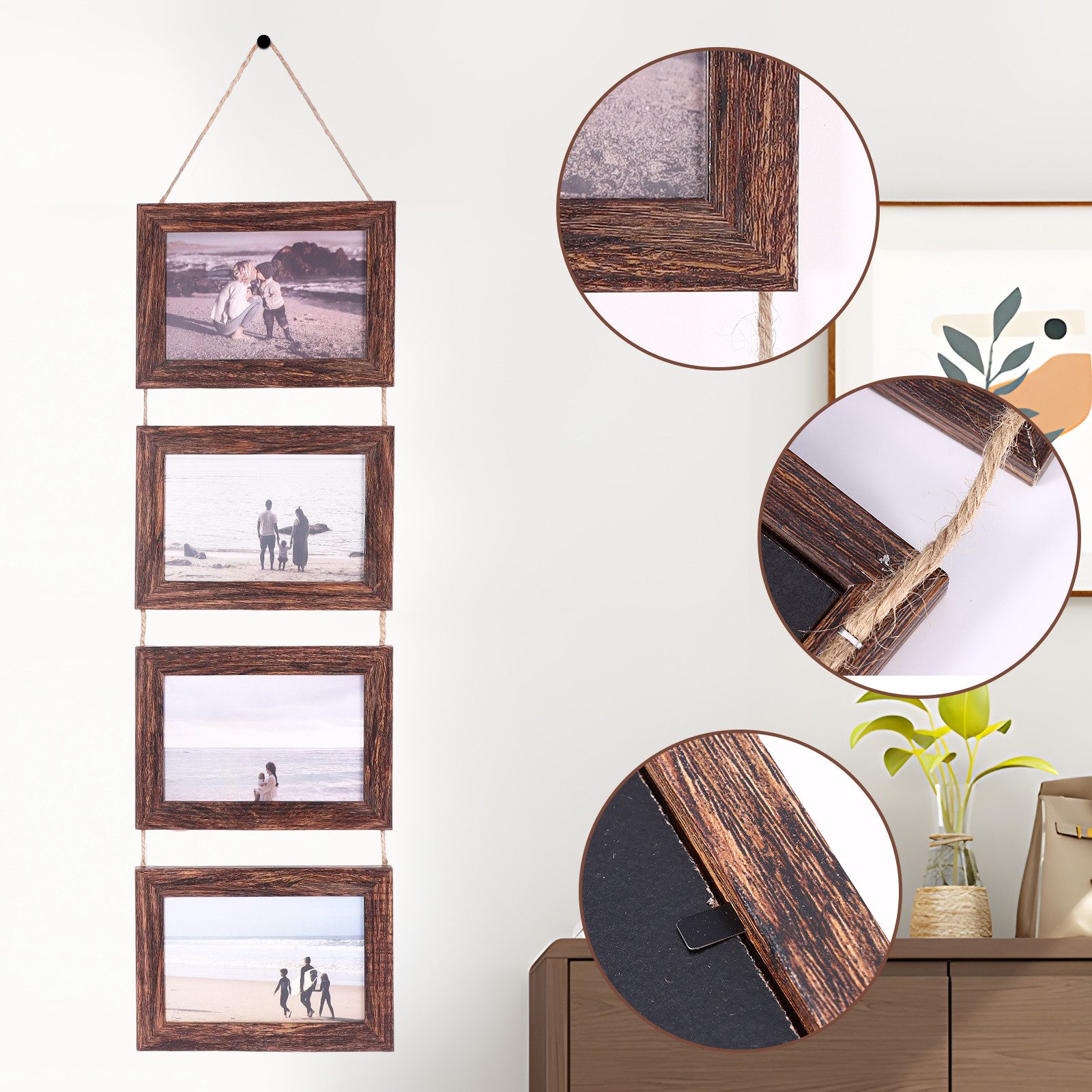BlingBin Bilderrahmen Collage 10x15 Vier aufgehängte Bilderrahmen Set, 8 Öffnung horizontale Rahmen, für 4 Bilder (2er Set, 2 St), 17,8 x 59 cm, gemacht um 10x15 cm Foto-Postkarten für Wanddekoration anzuzeigen