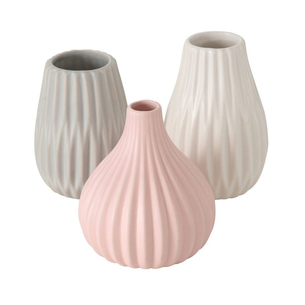 BOLTZE GRUPPE GmbH Dekovase Vase Wilma H14 cm Ø 8cm Steingut grau/rosa/weiß 3er-Set