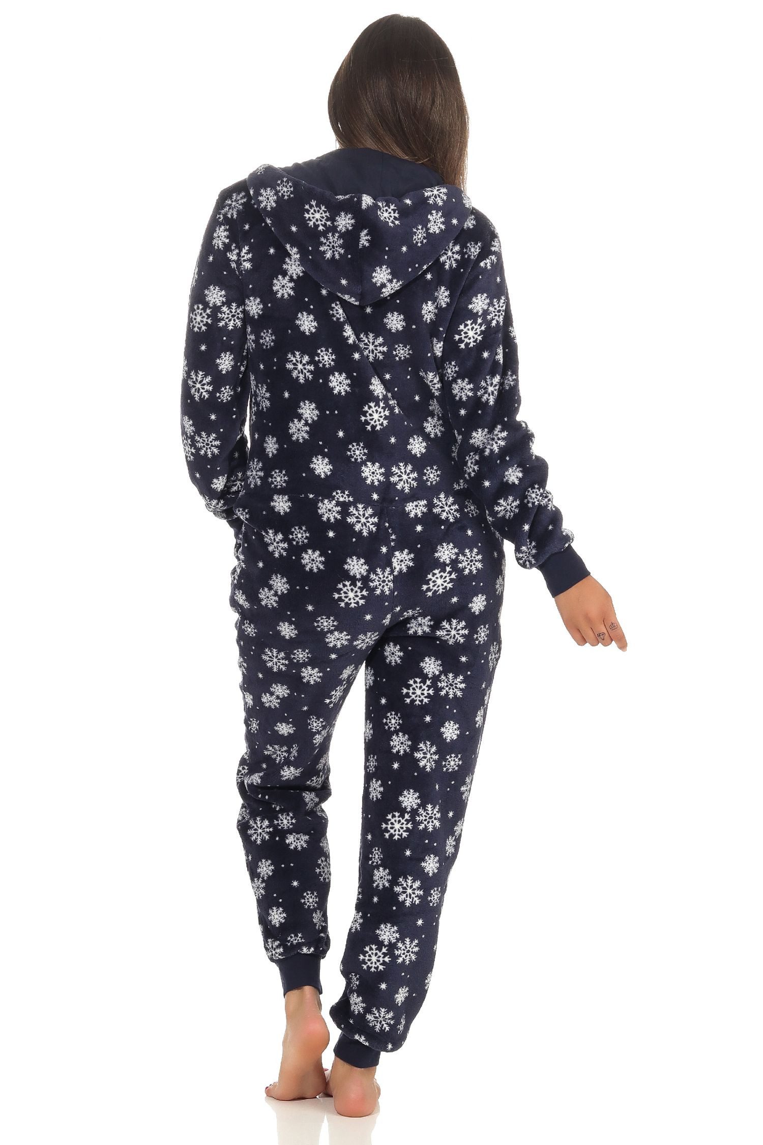 Normann Pyjama Wunderschöner Damen Jumpsuit Overall mit Kapuze im winterlichen Look – Bild 3 von 3