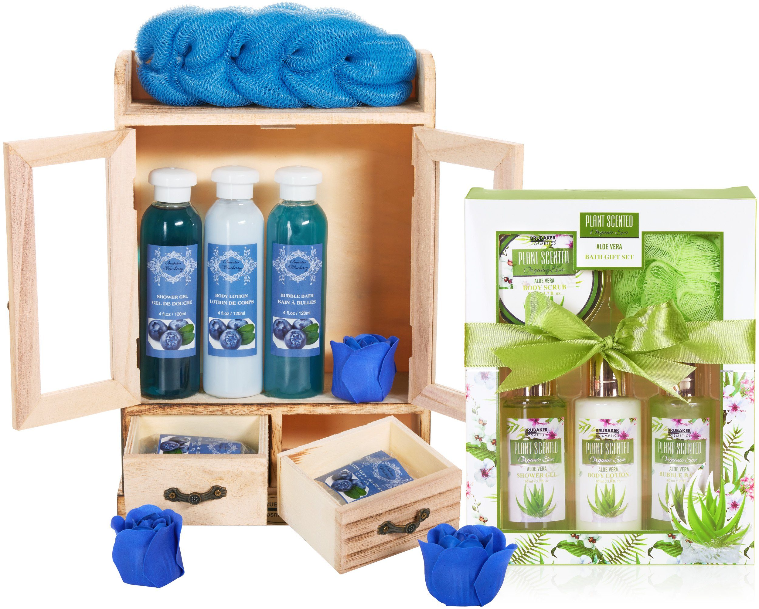 BRUBAKER Pflege-Geschenkset 2 in 1 Pflegeset Blaubeere & Aloe Vera - Wellness Set, 15-tlg., Damen Dusch- und Badeset - Frauen Beauty Geschenkset mit Dekoration
