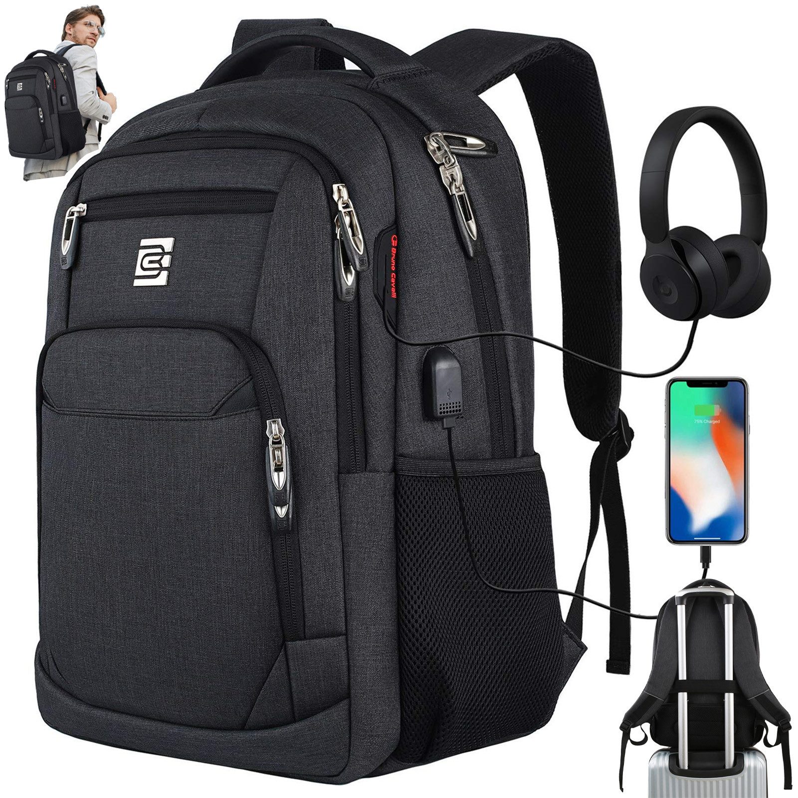 OKWISH Laptoprucksack Laptop Рюкзаки Schulrucksack Wasserbeständig Laptoptasche (Uni Tasche Businessrucksack Sportrucksack, Backpack mit Laptopfach, Anti-Diebstahl, mit USB-Anschluss), Herren Damen Jungen Teenager Arbeit Business Freizeit Reisen