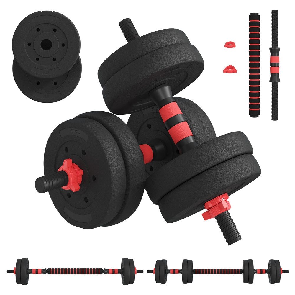Yaheetech Hantel-Set 2-in-1 Hanteln mit Verbindungsstange 15/20/27kg, Mit 8 Gewichtsscheiben und Doppel-Sicherheitsverschlüssen