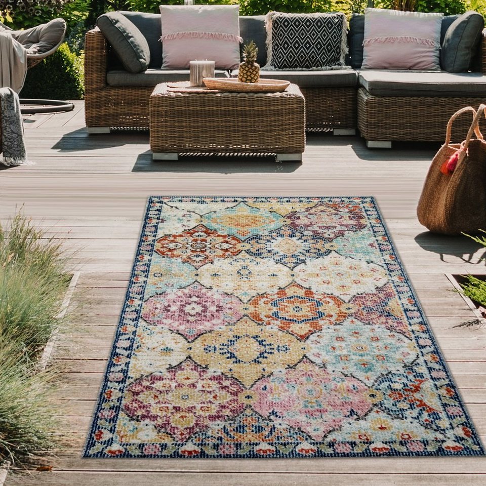 Teppich In- & Outdoor Orientteppich mit Ornamenten mehrfarbig, Teppich-Traum,  rechteckig, Höhe: 4 mm, den Sommer auf Terrasse, Balkon, Garten oder  Pavillon noch mehr genießen können