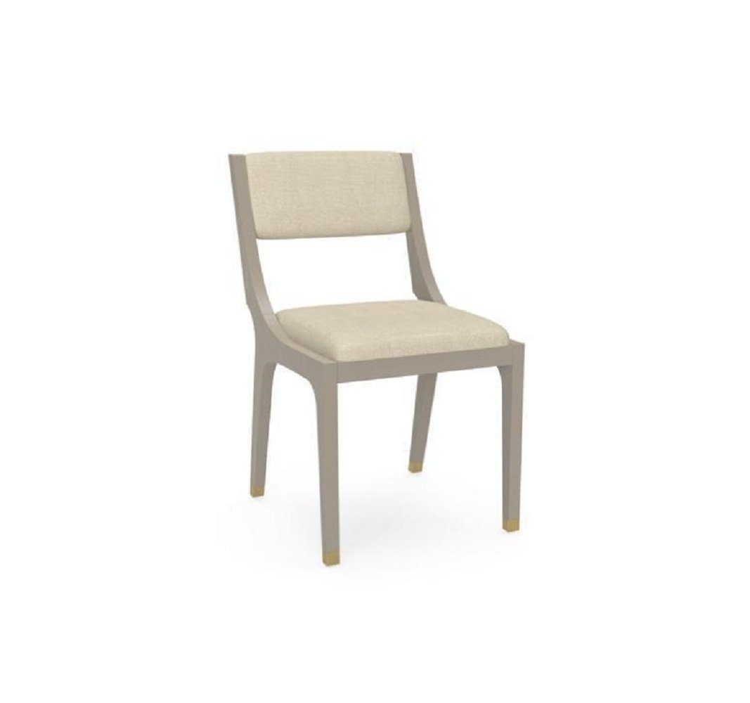 JVmoebel Stuhl Designer Stuhl Esszimmerstuhl Textil Stoff Weiß Echtholz Neu (1 St), Made in Europa