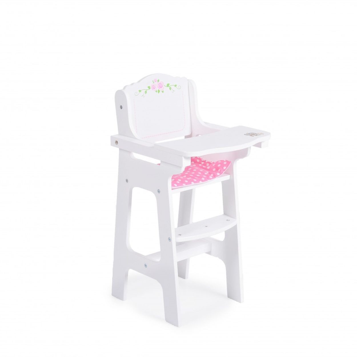Moni Puppenhochstuhl B012, 46 cm hoch, Polster, Fußstütze, klappbarer Tisch, ab 3 Jahren